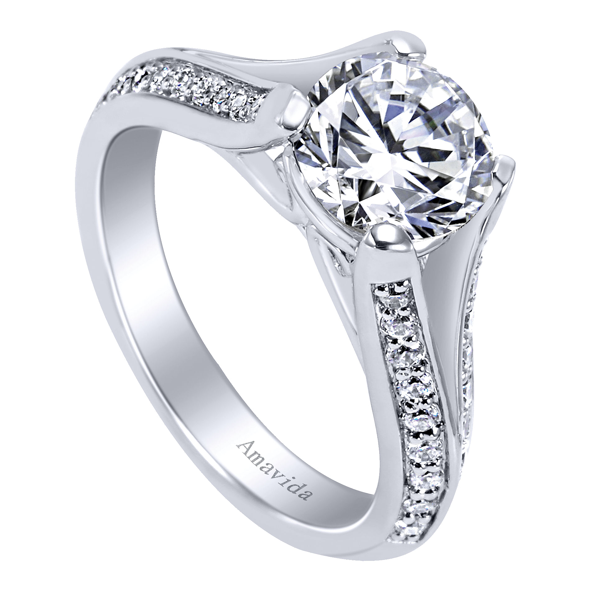 18k White Gold Diamond Split Shank Engagement Ring angle 3 18k White Gold Diamond Split Shank Engagement Ring angle 3
