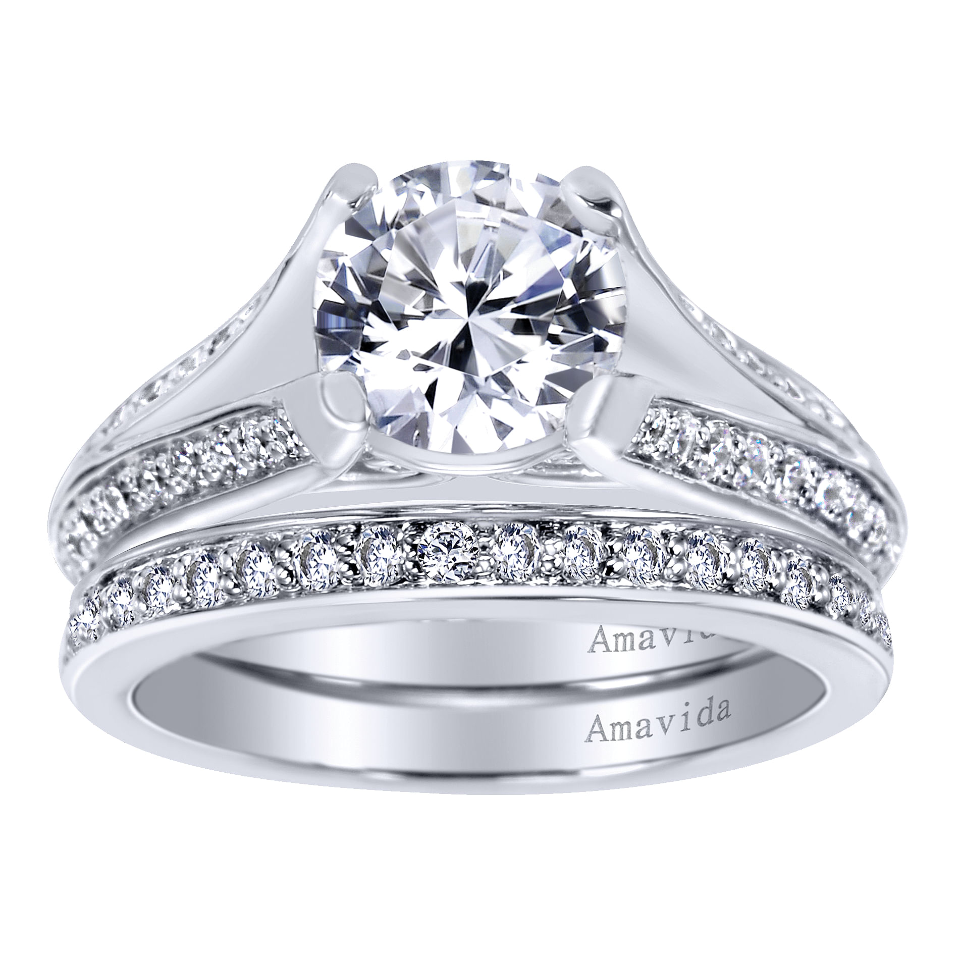 18k White Gold Diamond Split Shank Engagement Ring angle 4 18k White Gold Diamond Split Shank Engagement Ring angle 4