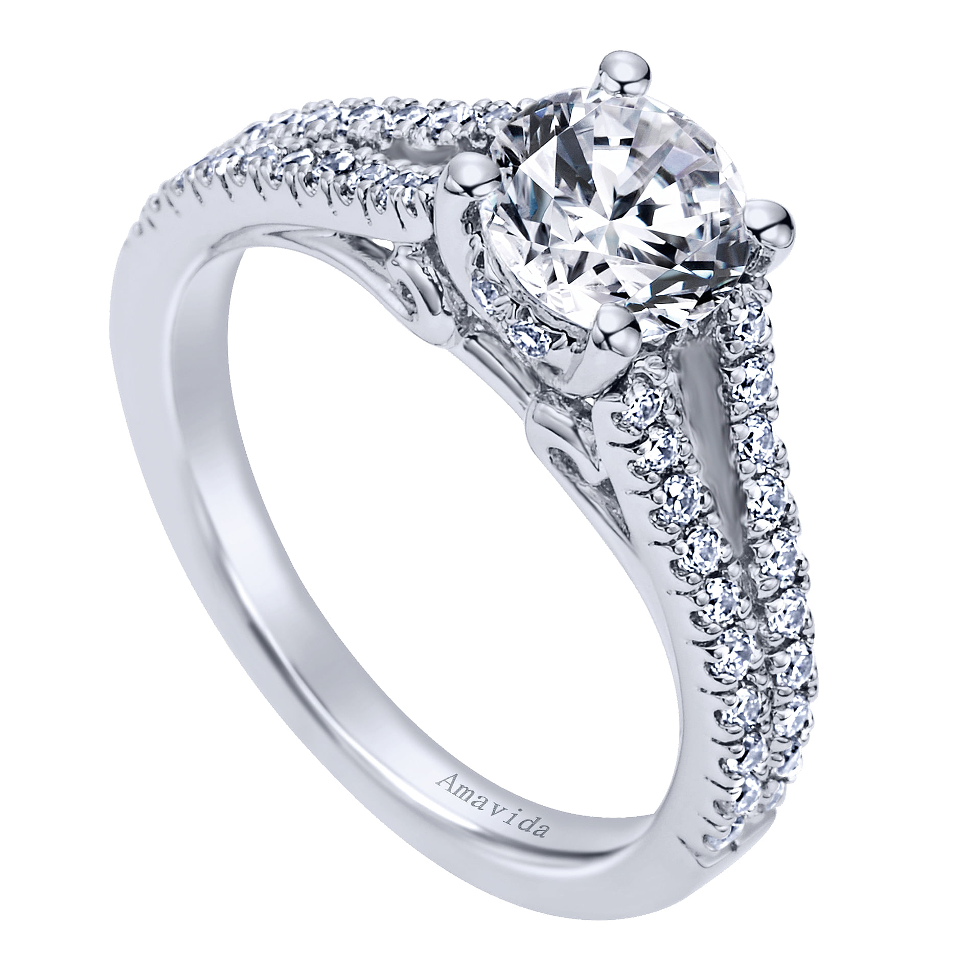 18k White Gold Diamond Split Shank Engagement Ring angle 3 18k White Gold Diamond Split Shank Engagement Ring angle 3