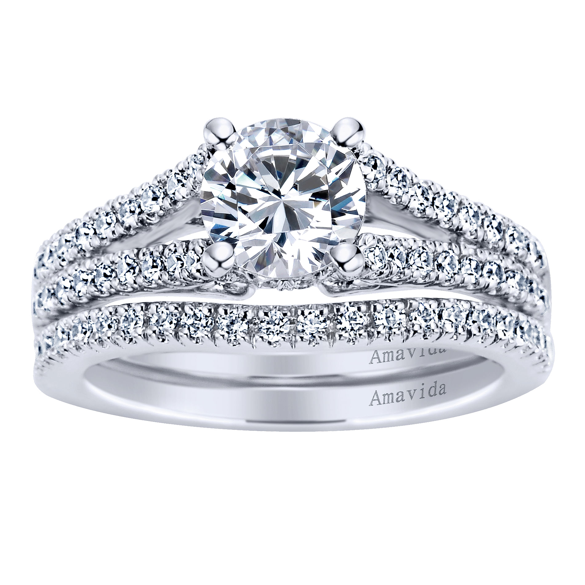 18k White Gold Diamond Split Shank Engagement Ring angle 4 18k White Gold Diamond Split Shank Engagement Ring angle 4