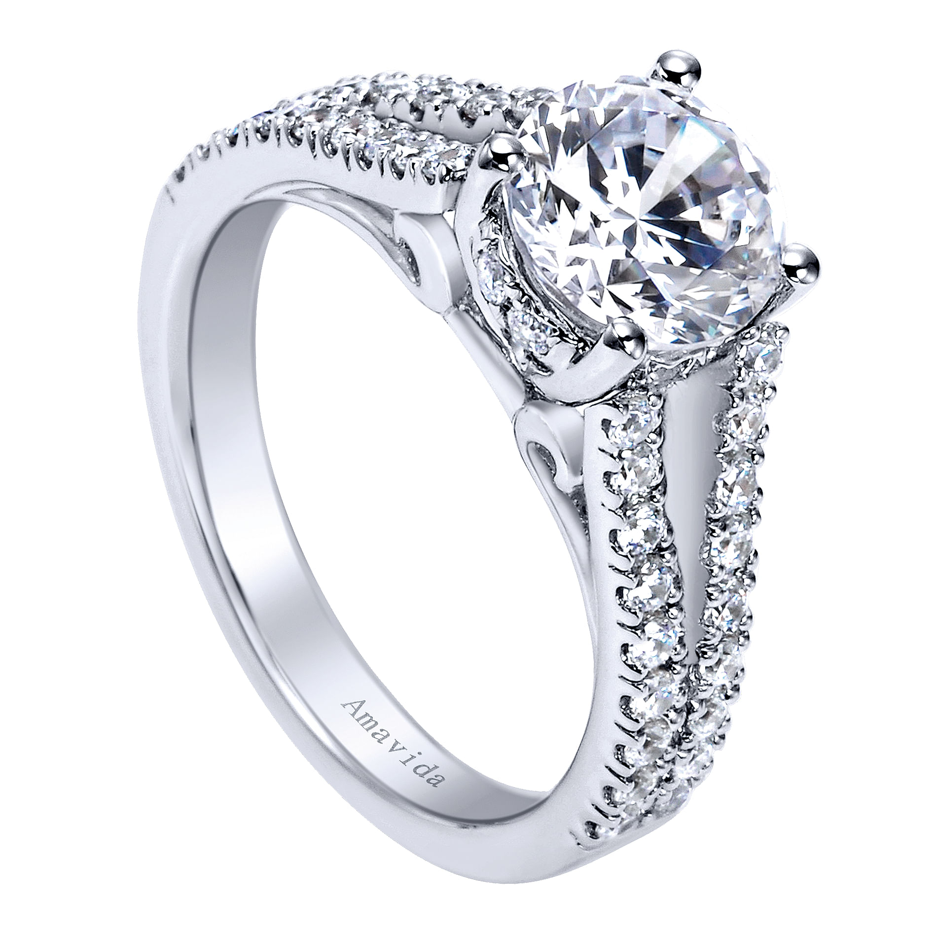 18k White Gold Diamond Split Shank Engagement Ring angle 3 18k White Gold Diamond Split Shank Engagement Ring angle 3