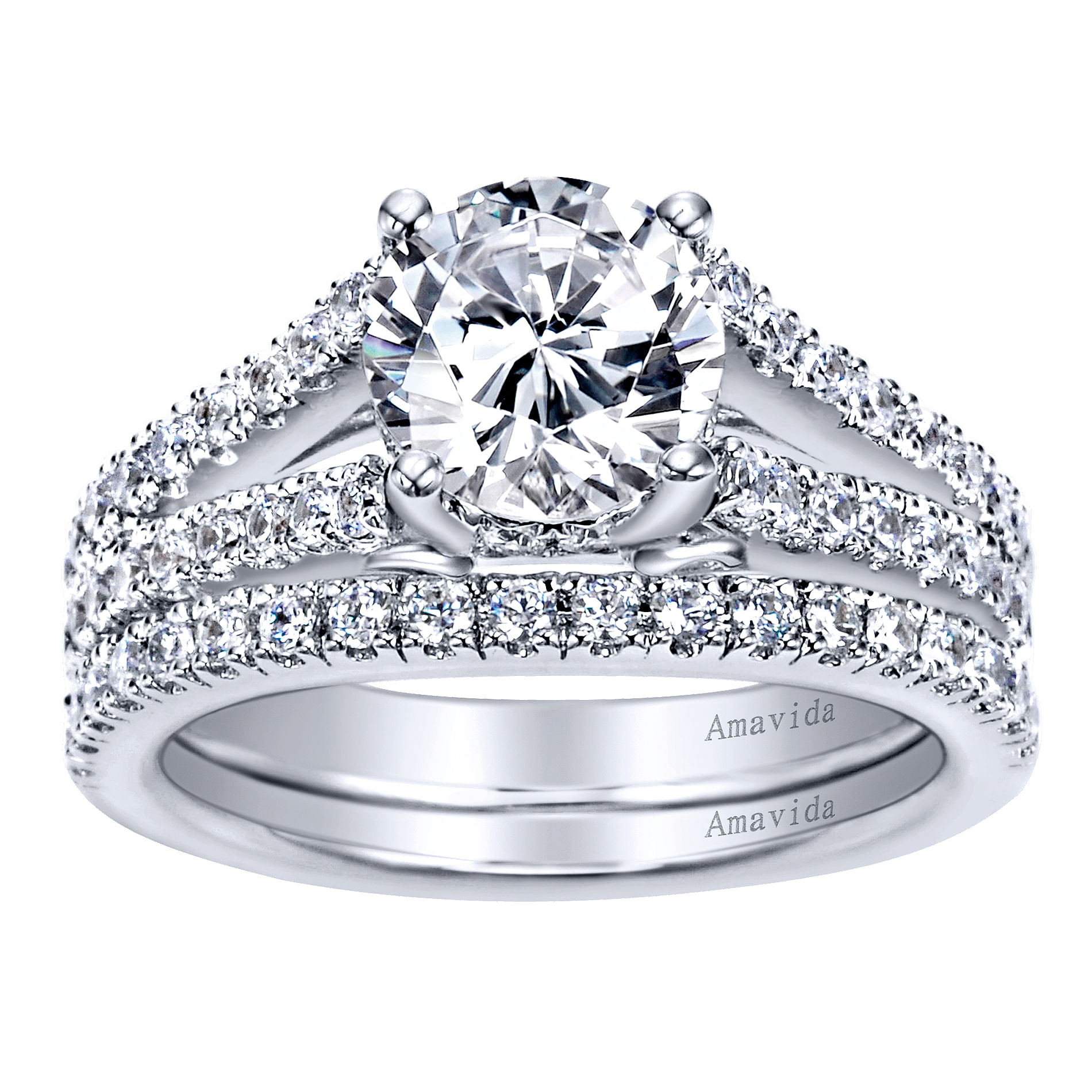 18k White Gold Diamond Split Shank Engagement Ring angle 4 18k White Gold Diamond Split Shank Engagement Ring angle 4