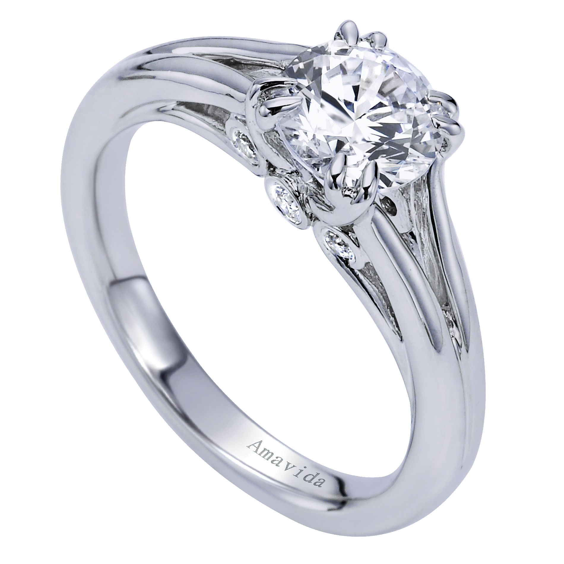 18k White Gold Diamond Split Shank Engagement Ring angle 3 18k White Gold Diamond Split Shank Engagement Ring angle 3