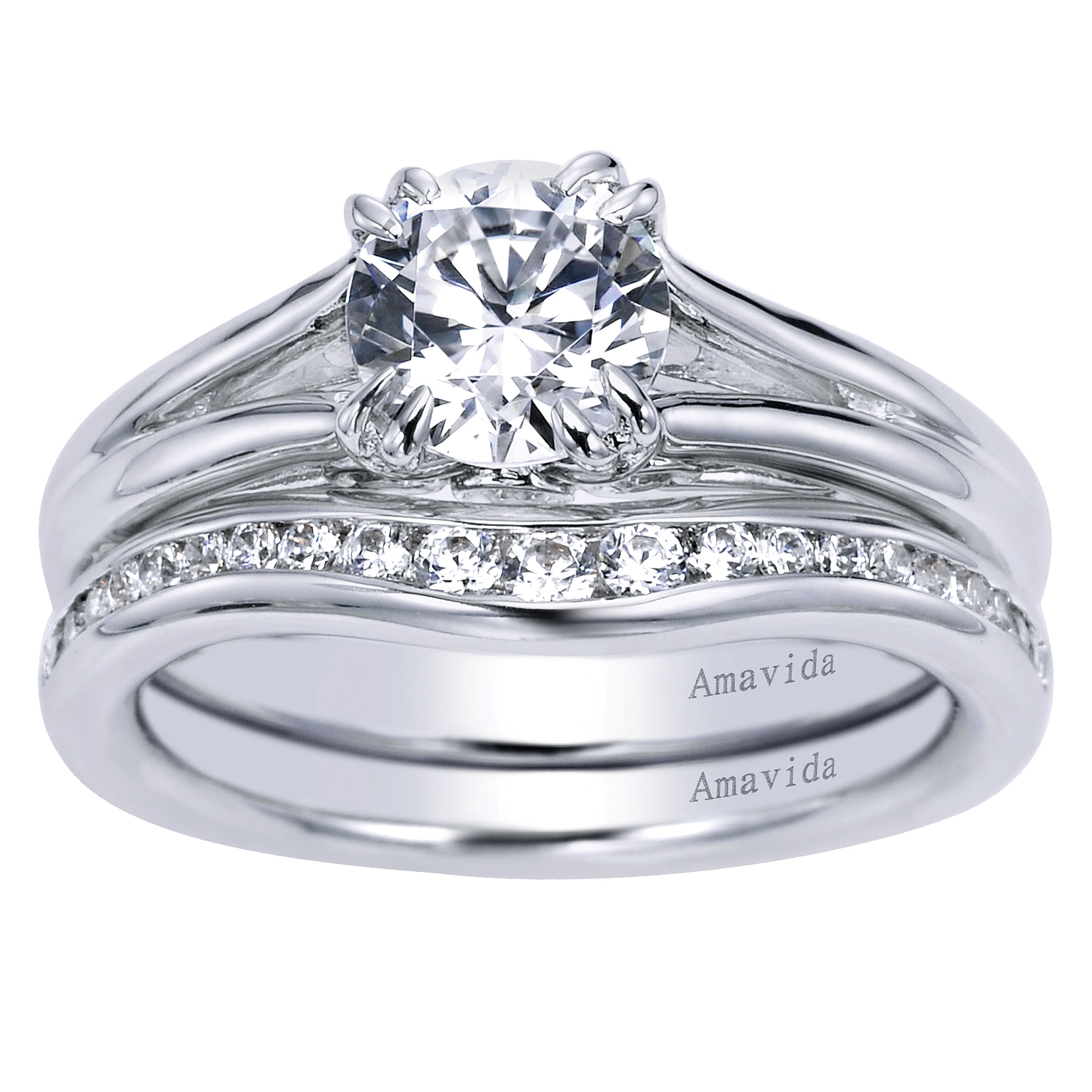 18k White Gold Diamond Split Shank Engagement Ring angle 4 18k White Gold Diamond Split Shank Engagement Ring angle 4