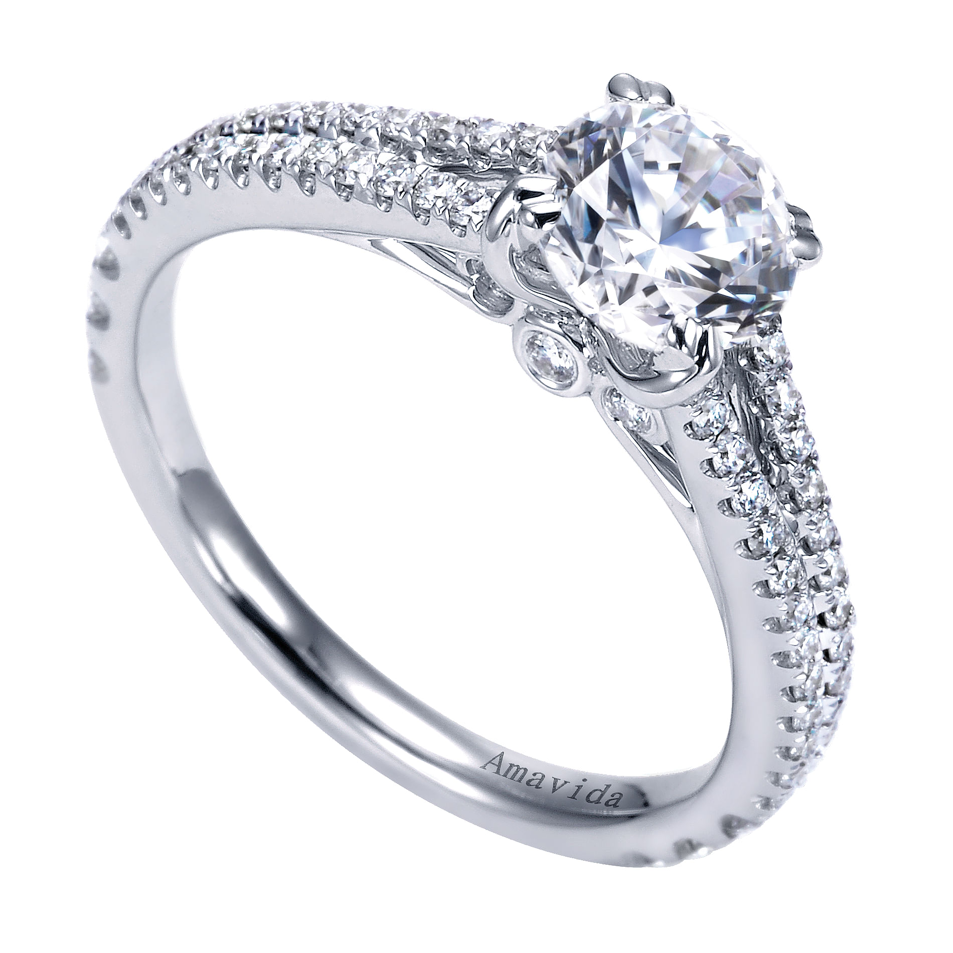 18k White Gold Diamond Split Shank Engagement Ring angle 3 18k White Gold Diamond Split Shank Engagement Ring angle 3