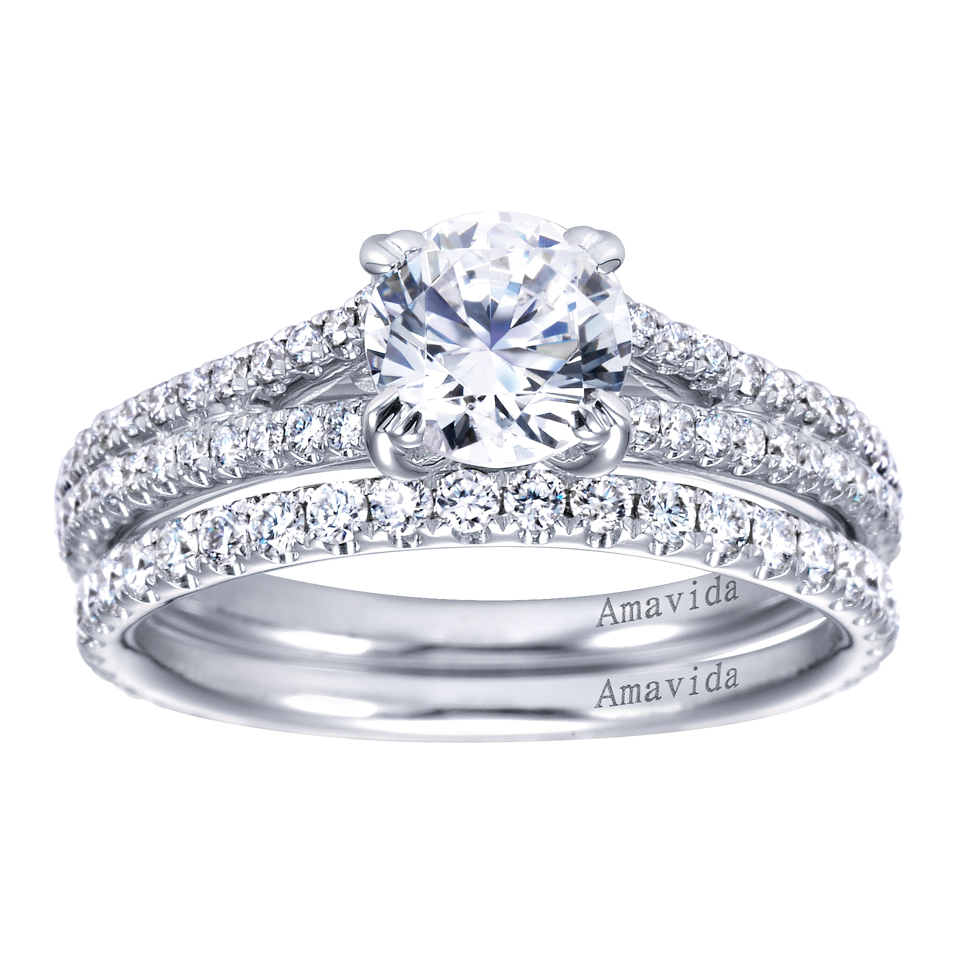 18k White Gold Diamond Split Shank Engagement Ring angle 4 18k White Gold Diamond Split Shank Engagement Ring angle 4