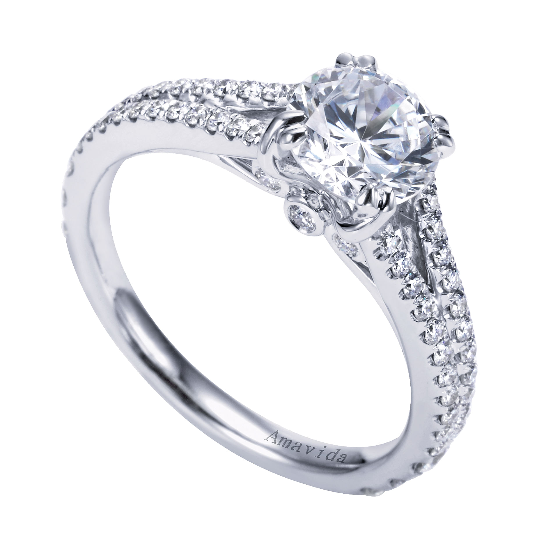 18k White Gold Diamond Split Shank Engagement Ring angle 3 18k White Gold Diamond Split Shank Engagement Ring angle 3