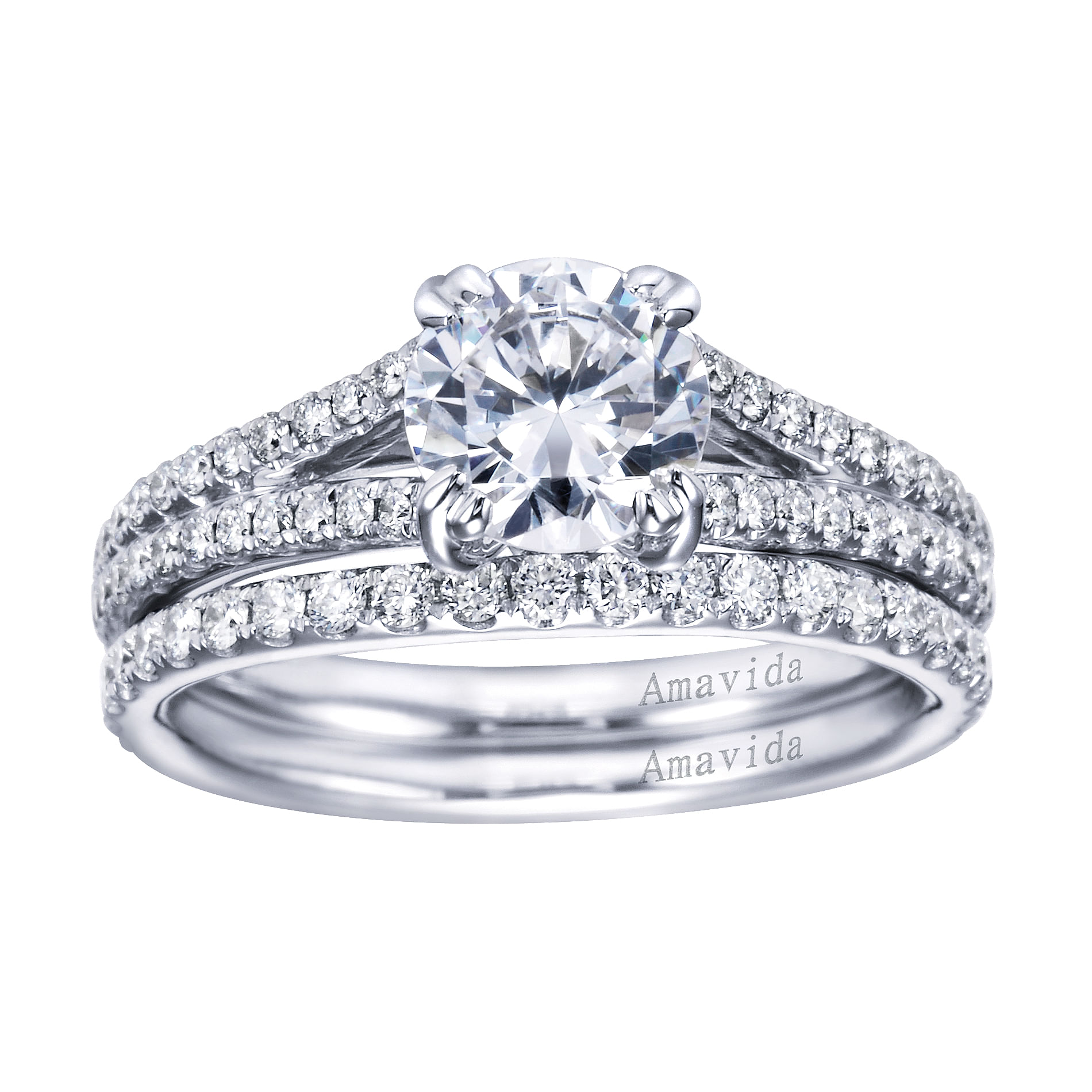 18k White Gold Diamond Split Shank Engagement Ring angle 4 18k White Gold Diamond Split Shank Engagement Ring angle 4