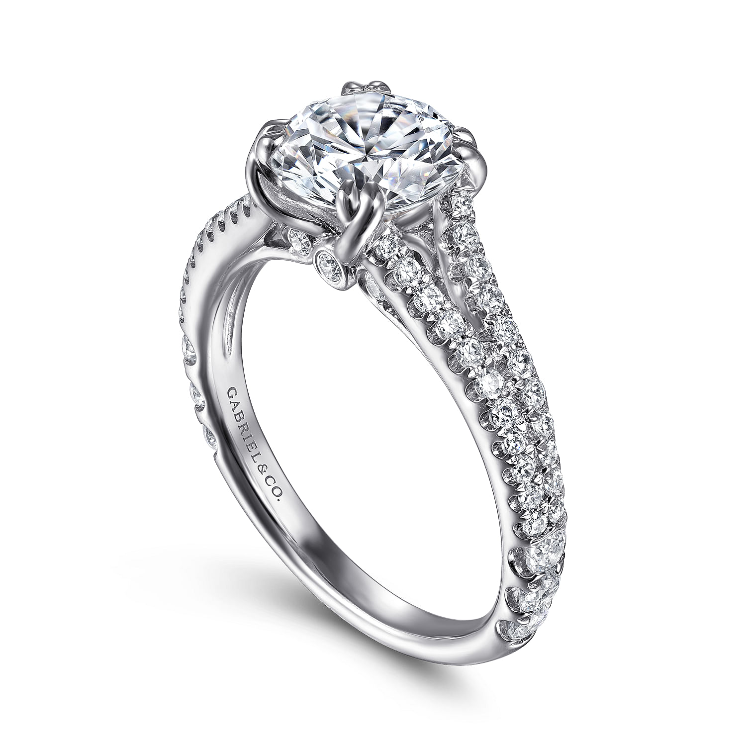 18k White Gold Diamond Split Shank Engagement Ring angle 3 18k White Gold Diamond Split Shank Engagement Ring angle 3