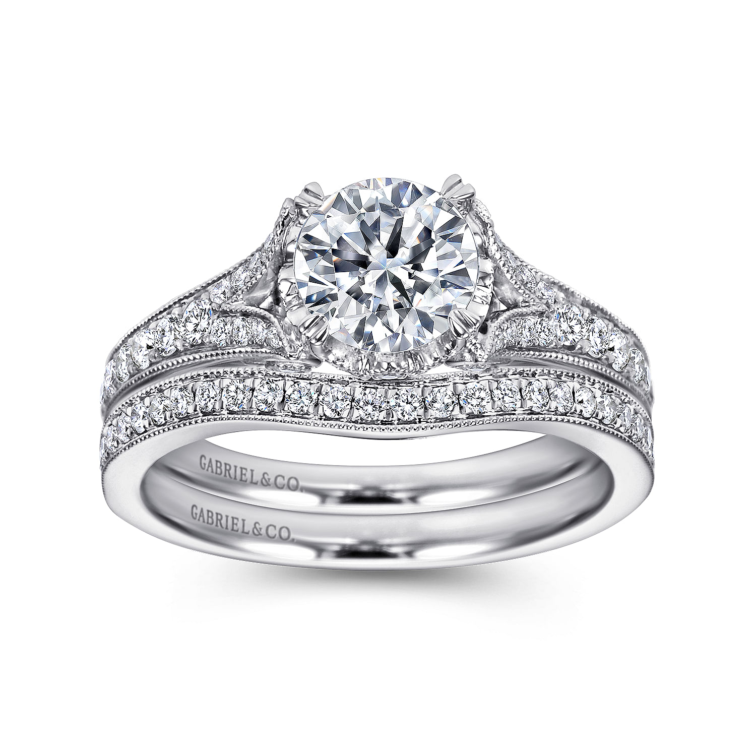 18k White Gold Diamond Split Shank Engagement Ring angle 4 18k White Gold Diamond Split Shank Engagement Ring angle 4