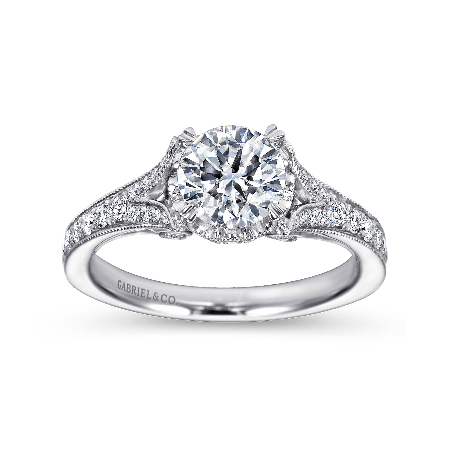 18k White Gold Diamond Split Shank Engagement Ring angle 5 18k White Gold Diamond Split Shank Engagement Ring angle 5