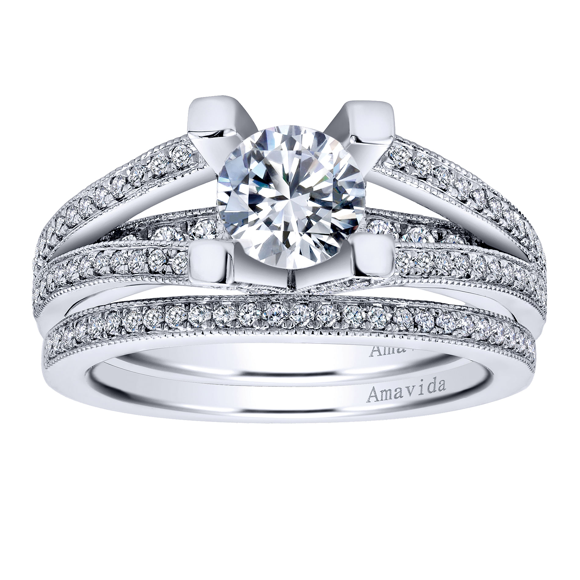 18k White Gold Diamond Split Shank Engagement Ring angle 4 18k White Gold Diamond Split Shank Engagement Ring angle 4