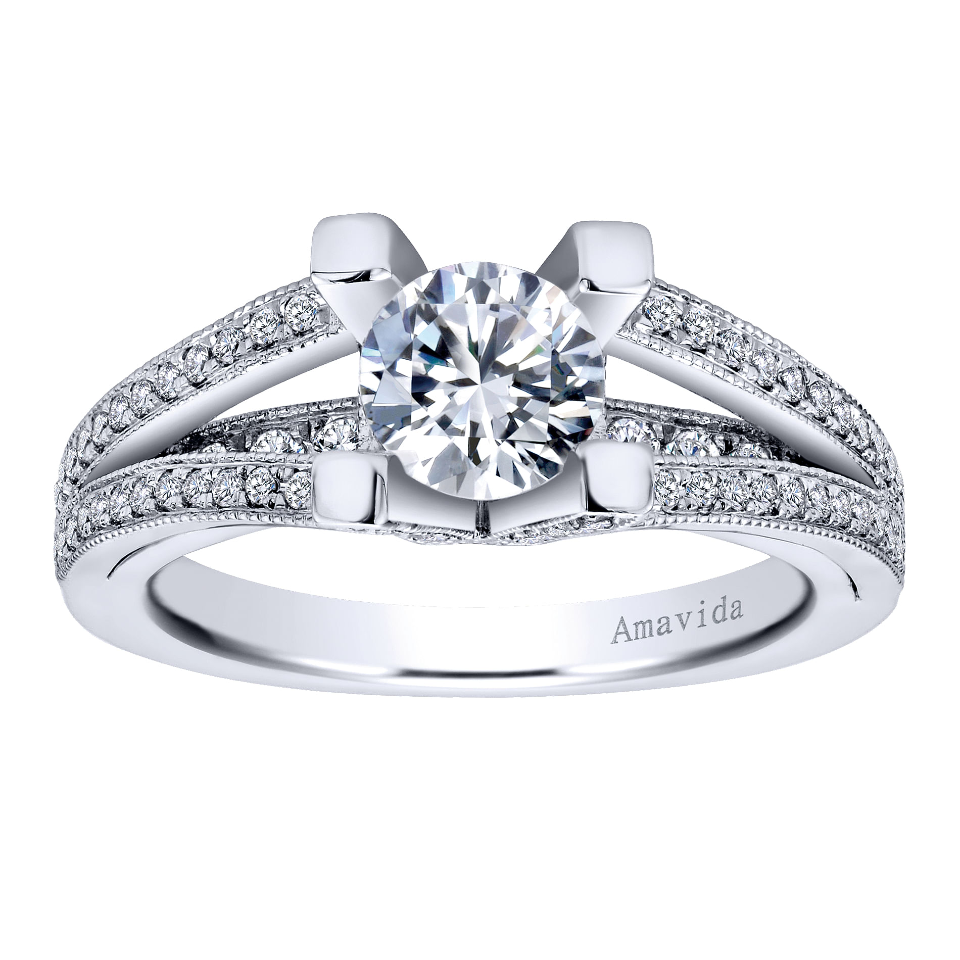 18k White Gold Diamond Split Shank Engagement Ring angle 5 18k White Gold Diamond Split Shank Engagement Ring angle 5