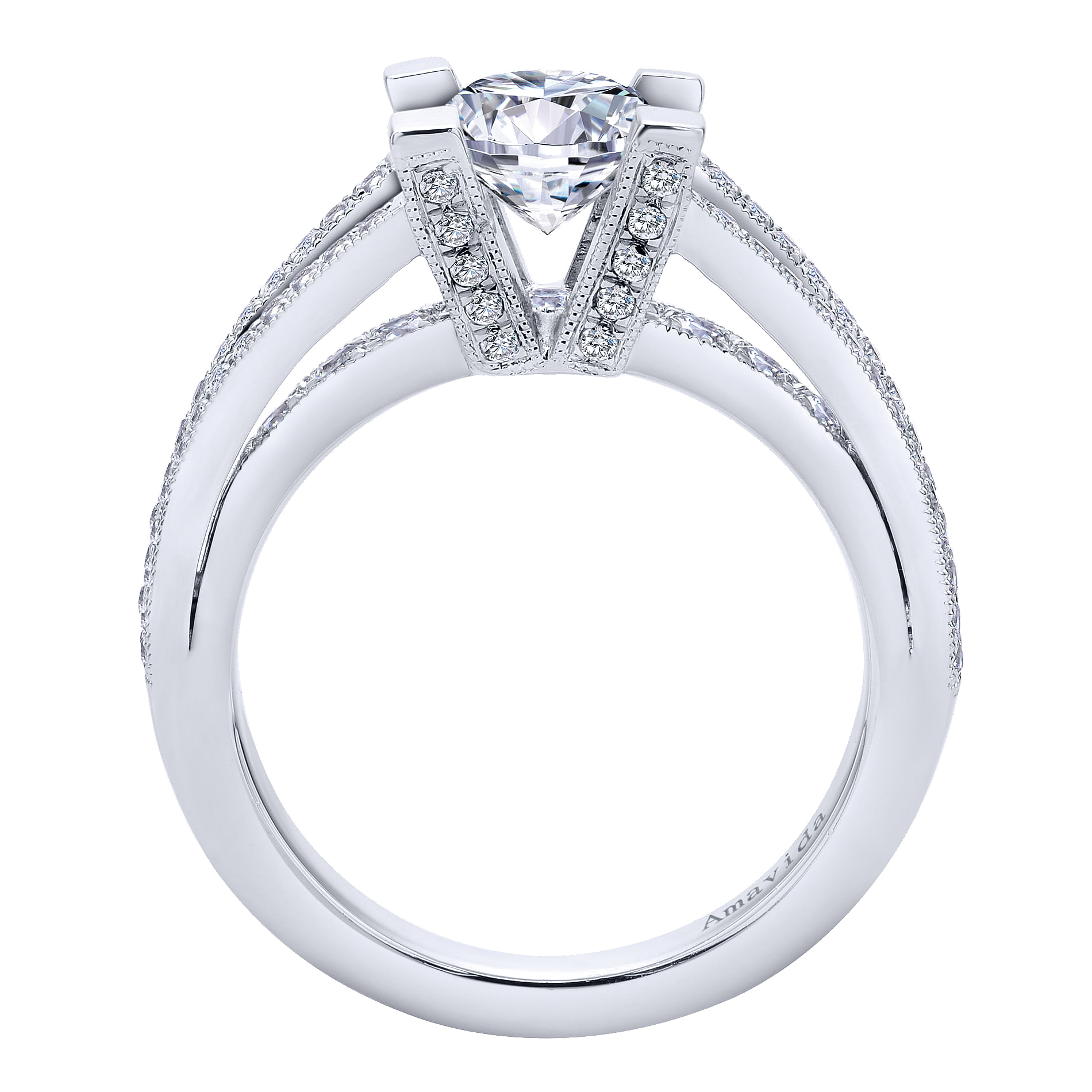 18k White Gold Diamond Split Shank Engagement Ring angle 2 18k White Gold Diamond Split Shank Engagement Ring angle 2