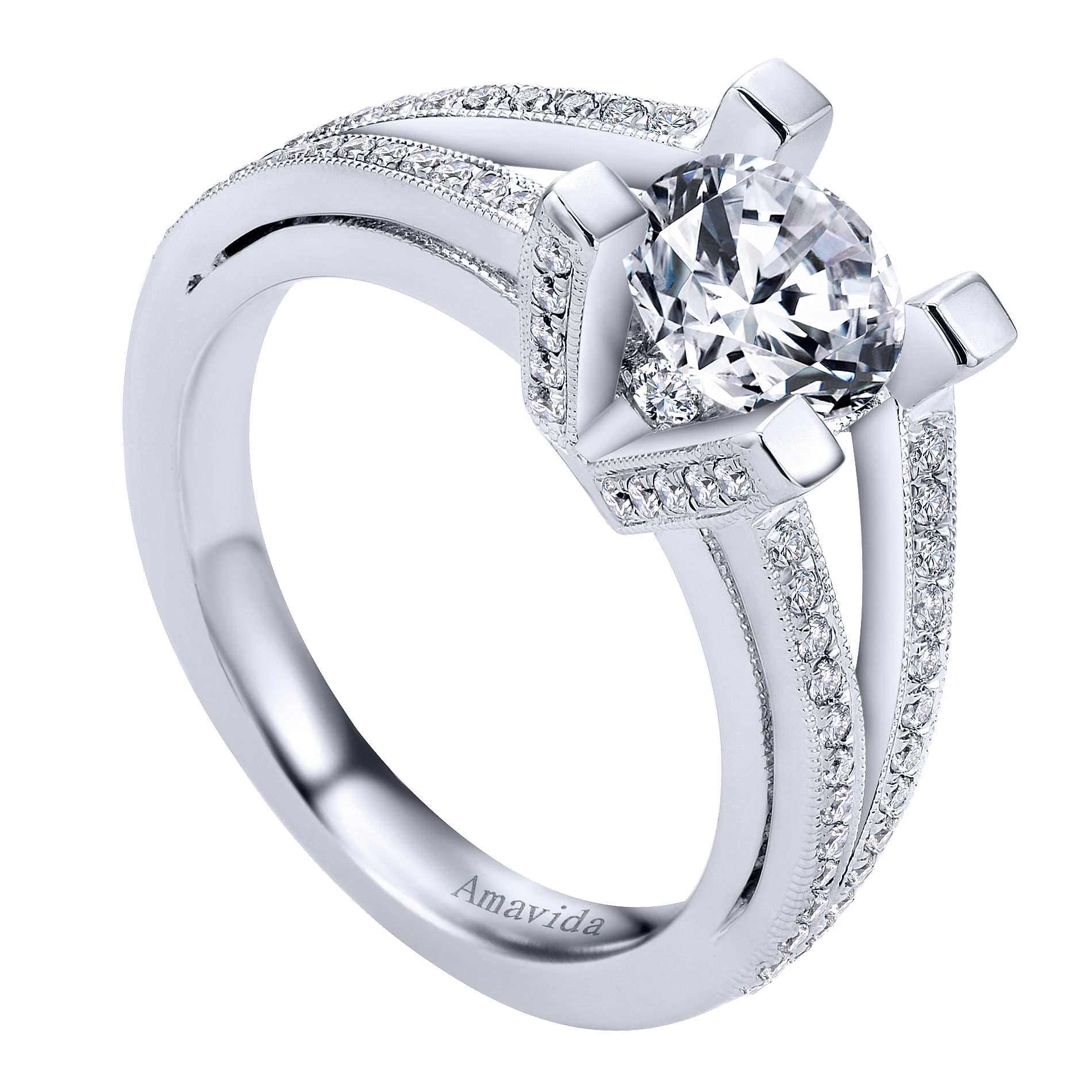 18k White Gold Diamond Split Shank Engagement Ring angle 3 18k White Gold Diamond Split Shank Engagement Ring angle 3