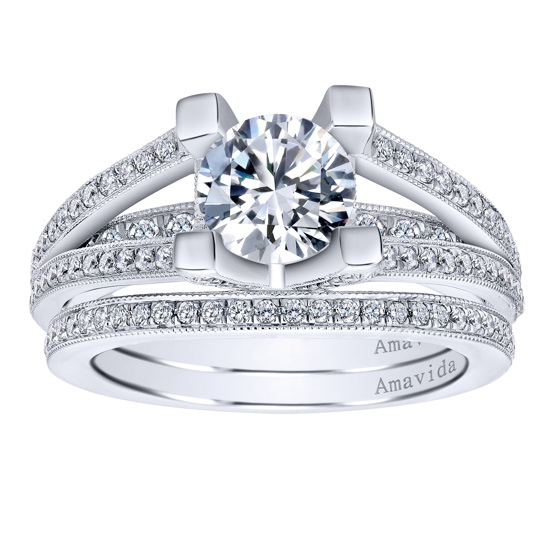 18k White Gold Diamond Split Shank Engagement Ring angle 4 18k White Gold Diamond Split Shank Engagement Ring angle 4