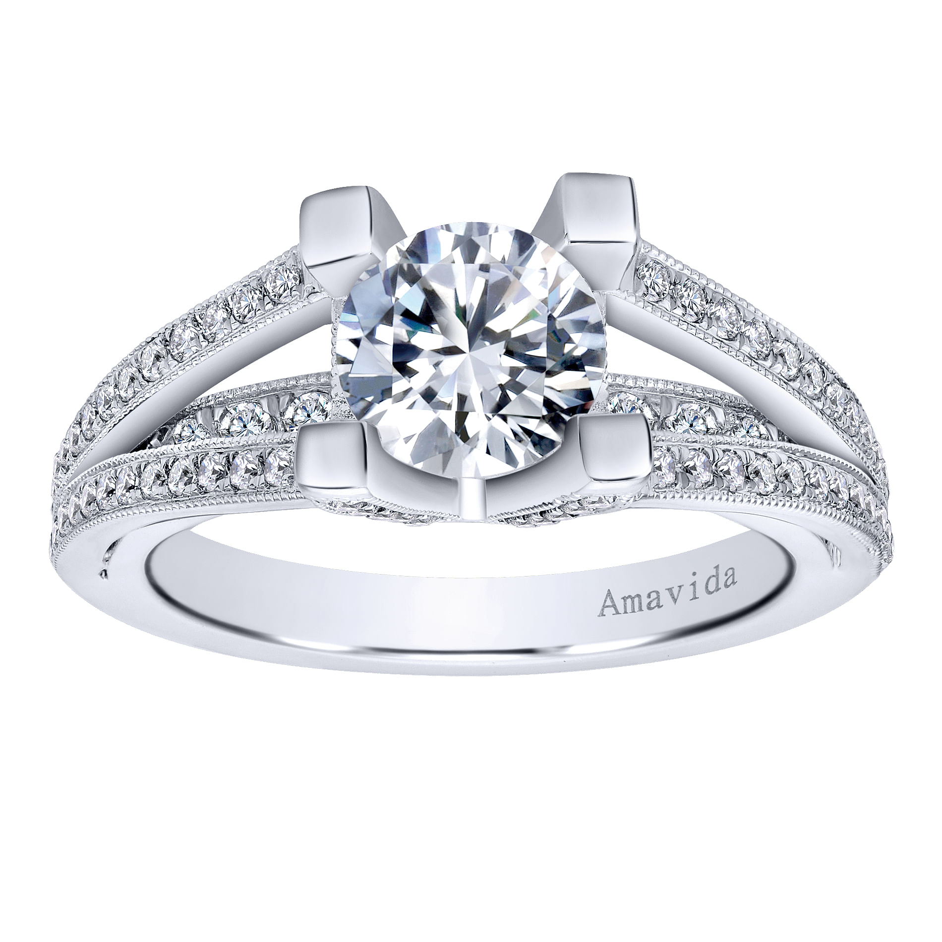 18k White Gold Diamond Split Shank Engagement Ring angle 5 18k White Gold Diamond Split Shank Engagement Ring angle 5