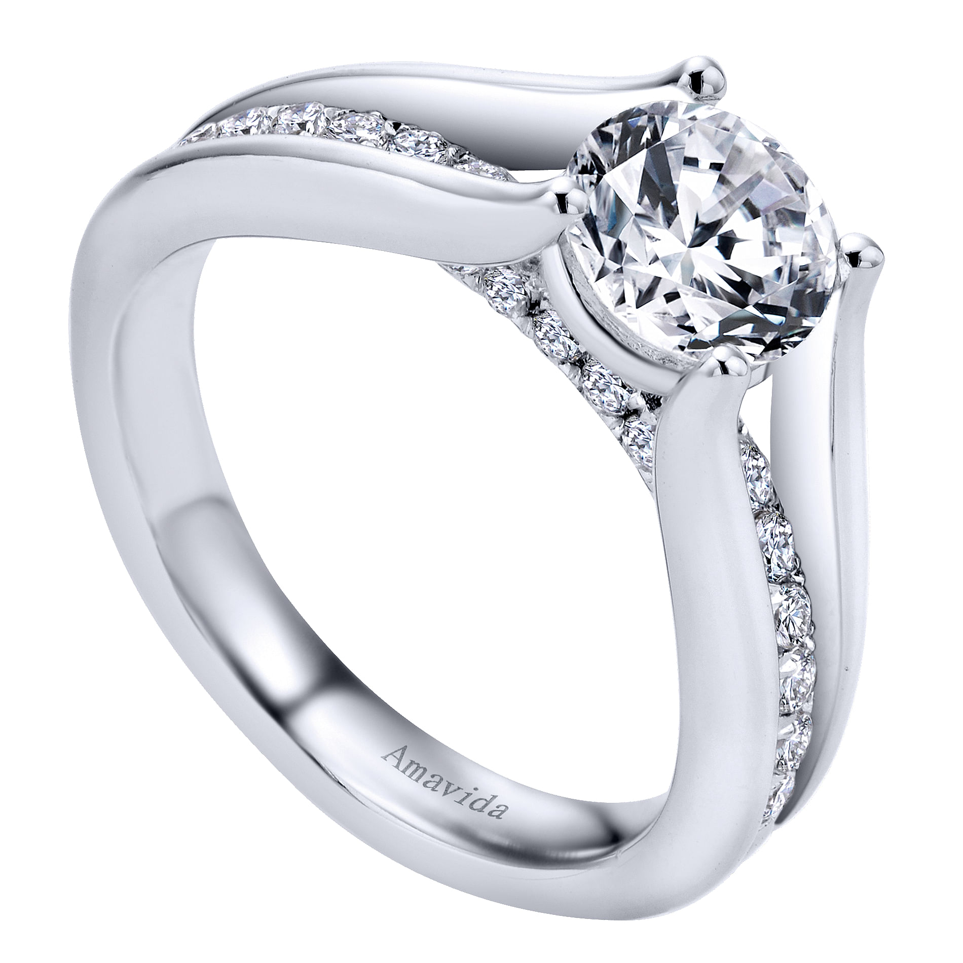 18k White Gold Diamond Split Shank Engagement Ring angle 3 18k White Gold Diamond Split Shank Engagement Ring angle 3