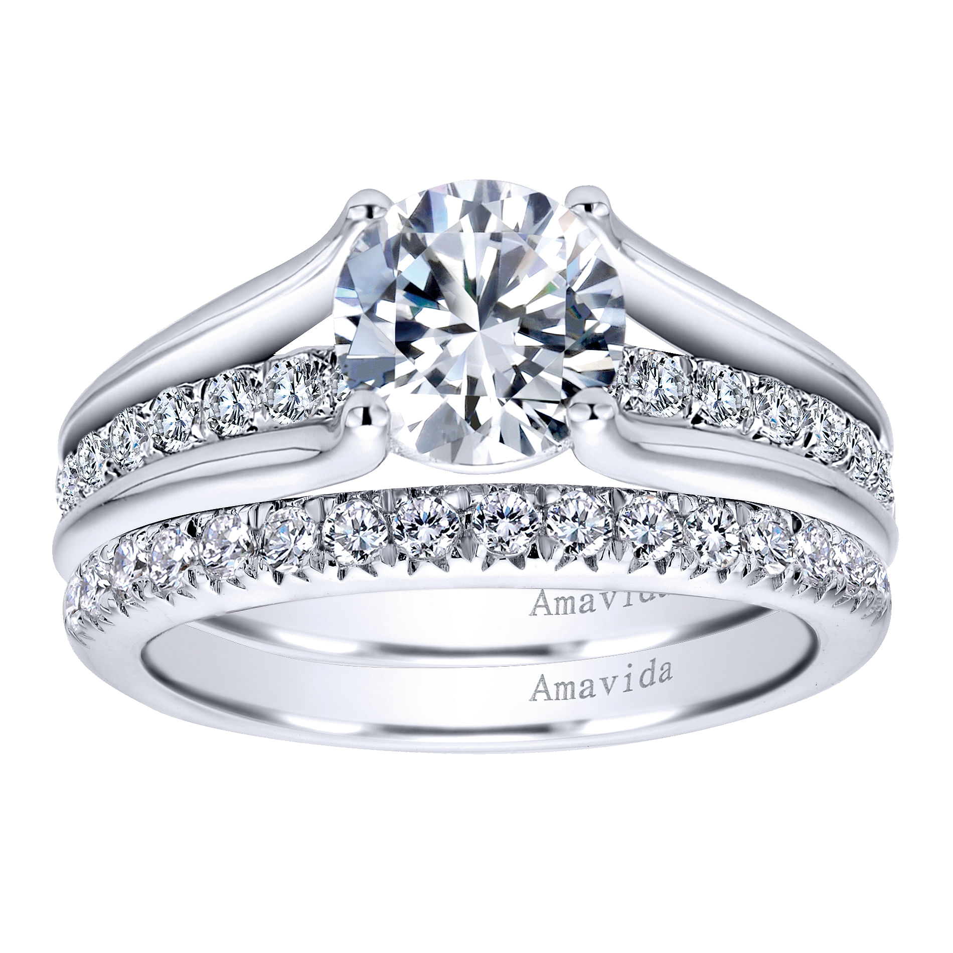 18k White Gold Diamond Split Shank Engagement Ring angle 4 18k White Gold Diamond Split Shank Engagement Ring angle 4
