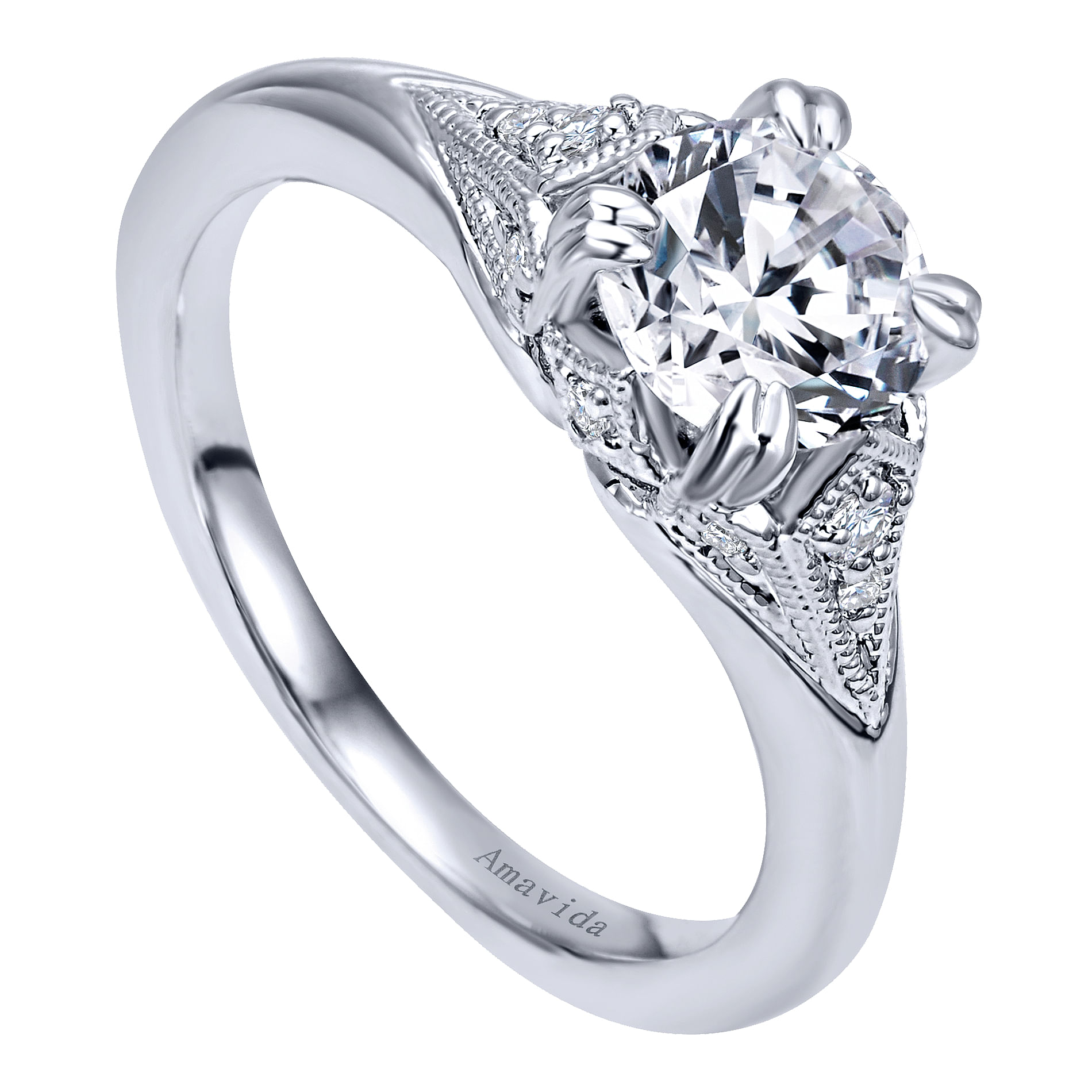 18k White Gold Diamond Straight Engagement Ring angle 3 18k White Gold Diamond Straight Engagement Ring angle 3