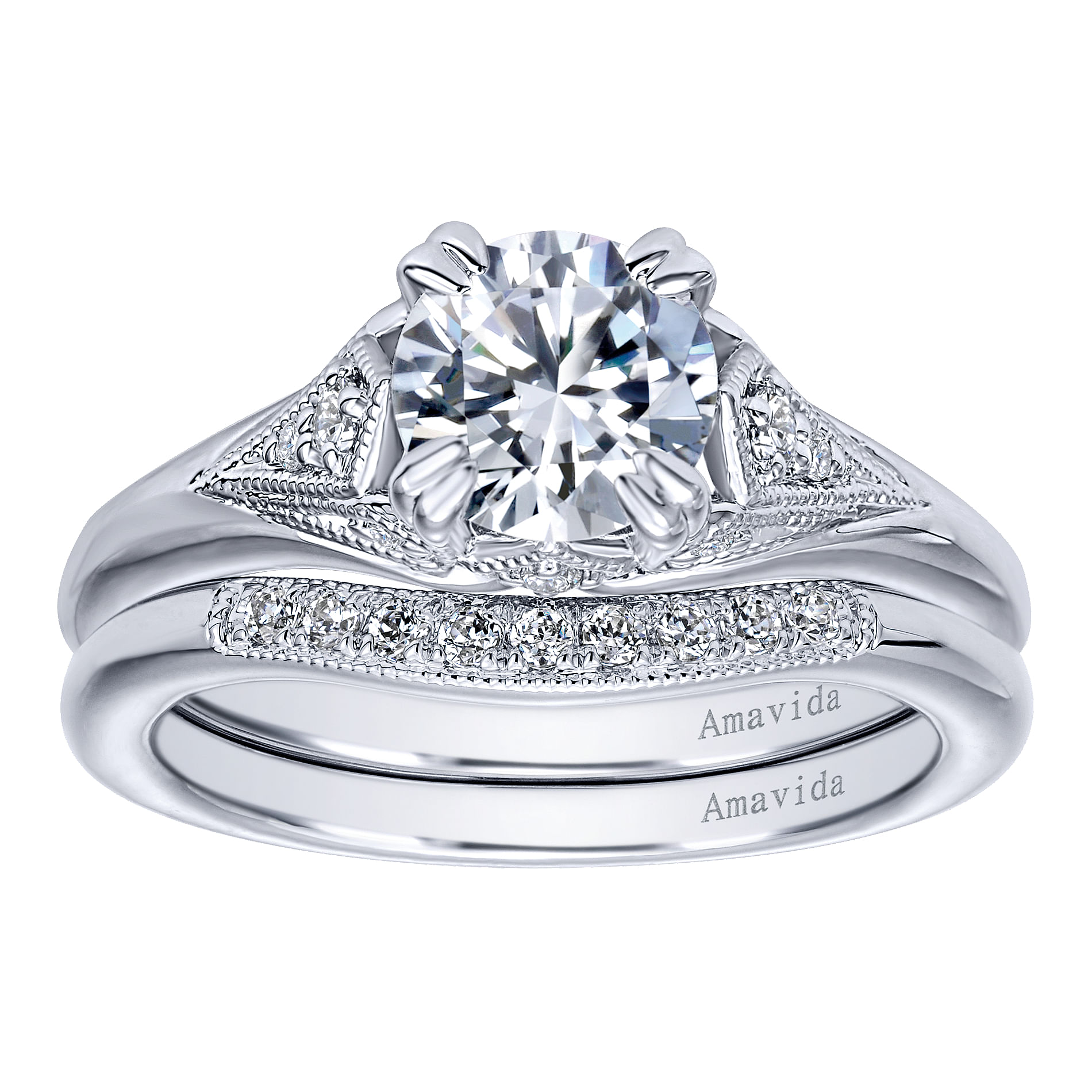 18k White Gold Diamond Straight Engagement Ring angle 4 18k White Gold Diamond Straight Engagement Ring angle 4