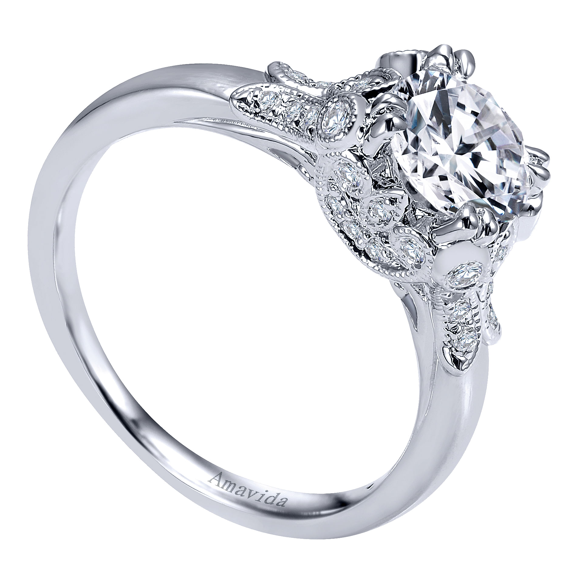 18k White Gold Diamond Straight Engagement Ring angle 3 18k White Gold Diamond Straight Engagement Ring angle 3