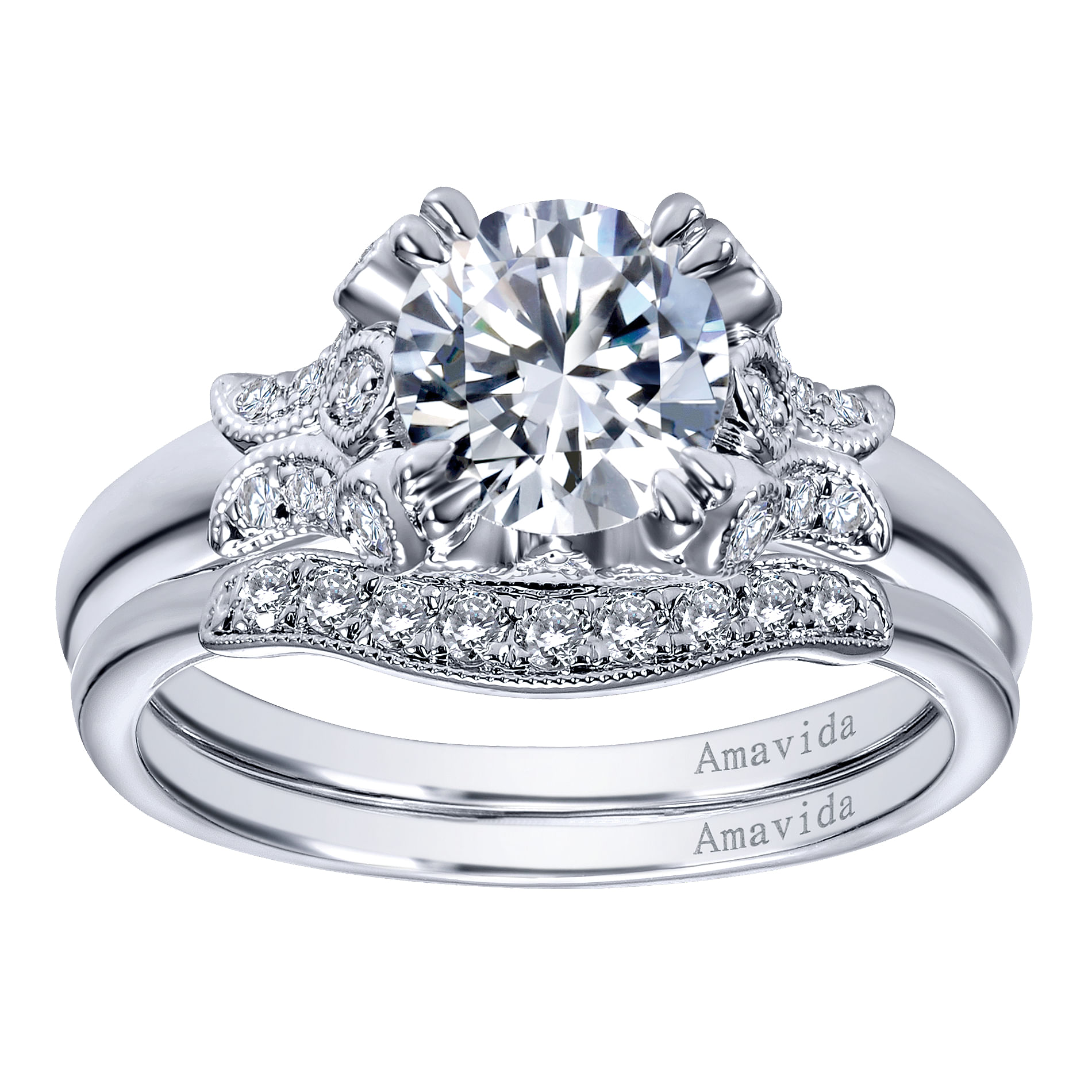 18k White Gold Diamond Straight Engagement Ring angle 4 18k White Gold Diamond Straight Engagement Ring angle 4
