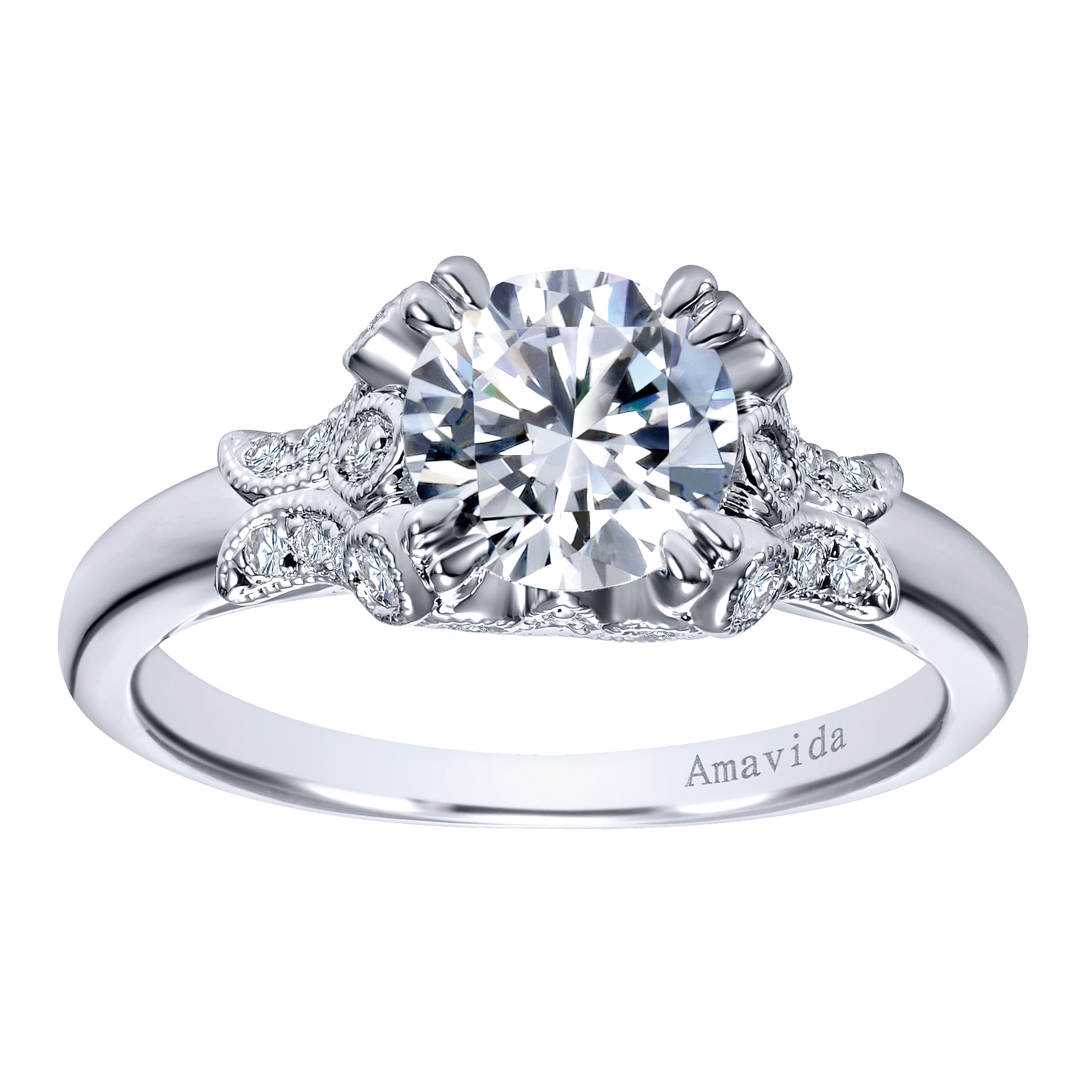 18k White Gold Diamond Straight Engagement Ring angle 5 18k White Gold Diamond Straight Engagement Ring angle 5