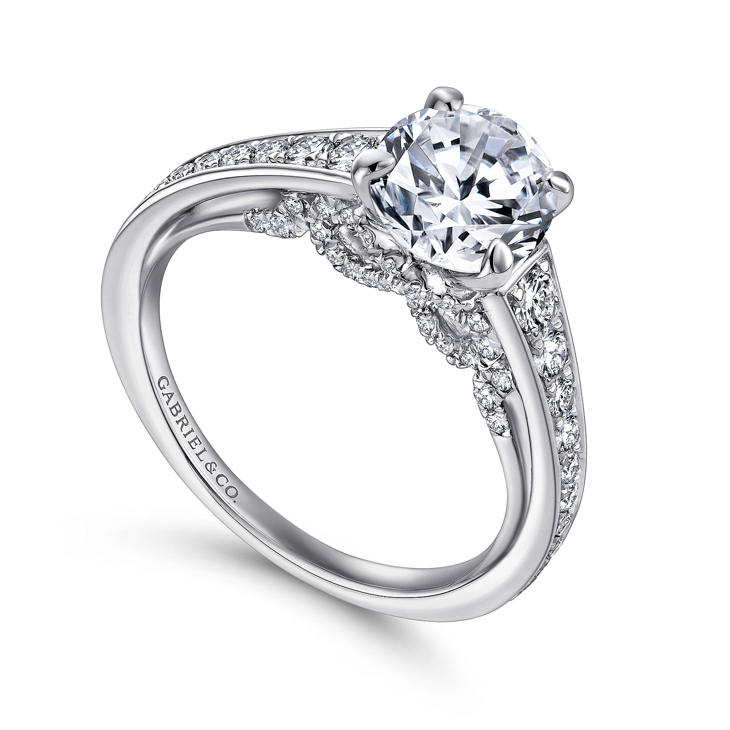 18k White Gold Diamond Straight Engagement Ring angle 3 18k White Gold Diamond Straight Engagement Ring angle 3