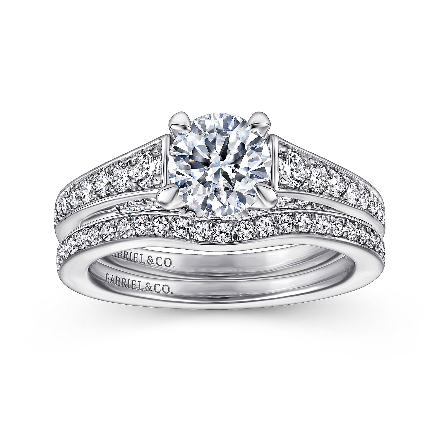 18k White Gold Diamond Straight Engagement Ring angle 4 18k White Gold Diamond Straight Engagement Ring angle 4