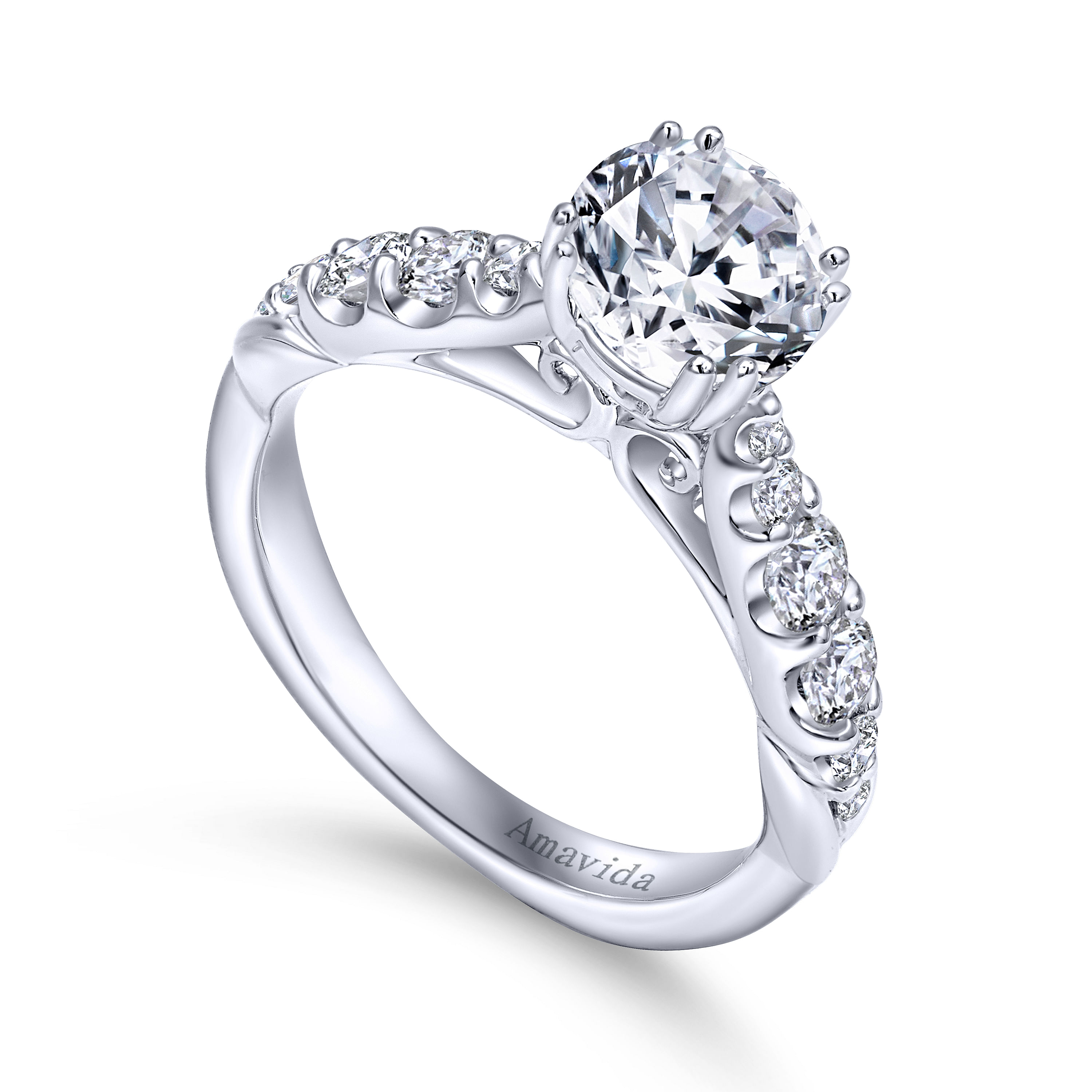 18k White Gold Diamond Straight Engagement Ring angle 3 18k White Gold Diamond Straight Engagement Ring angle 3