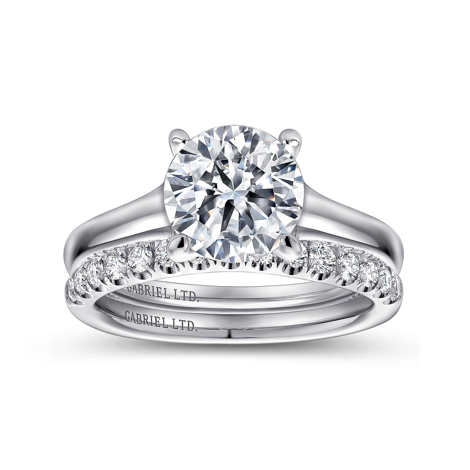 18k White Gold Diamond Straight Engagement Ring angle 4 18k White Gold Diamond Straight Engagement Ring angle 4