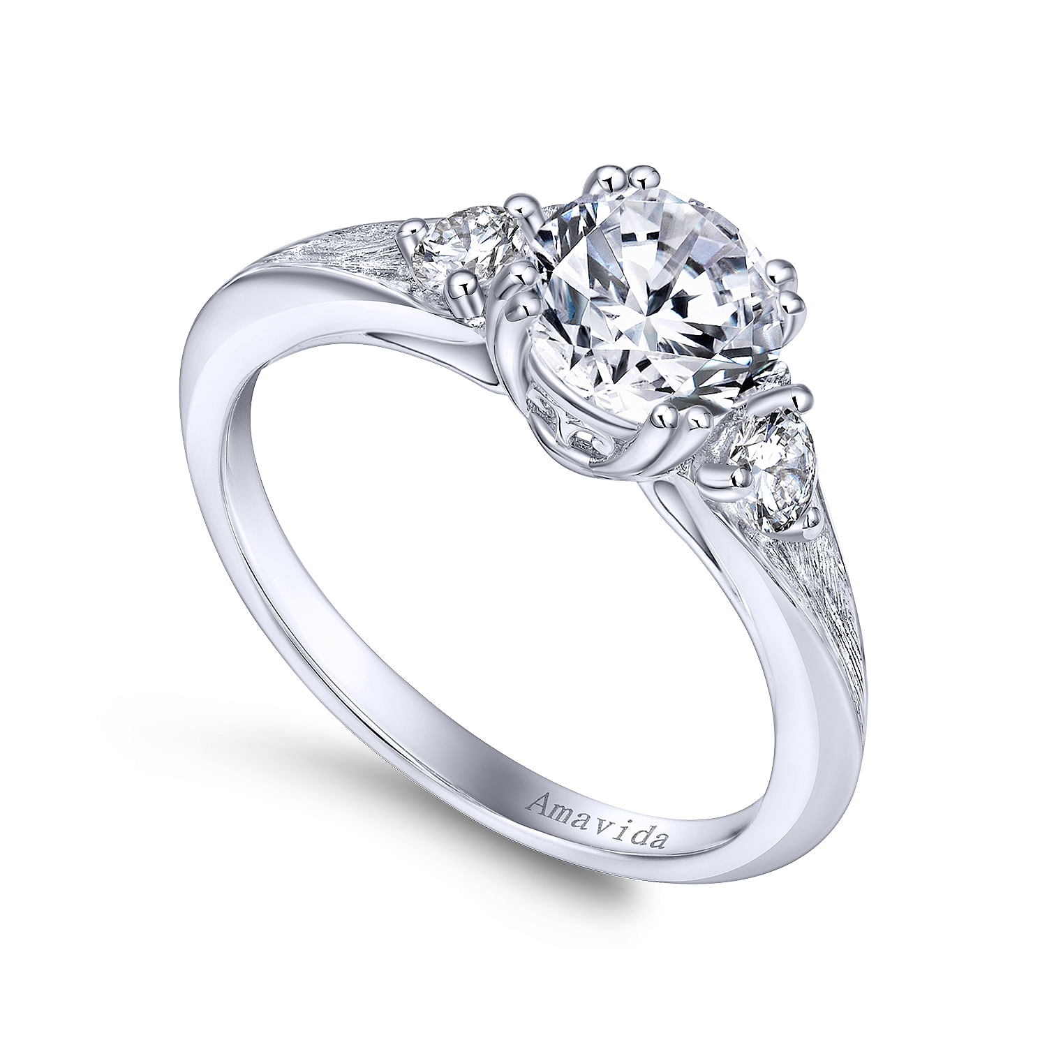 18k White Gold Diamond Straight Engagement Ring angle 3 18k White Gold Diamond Straight Engagement Ring angle 3