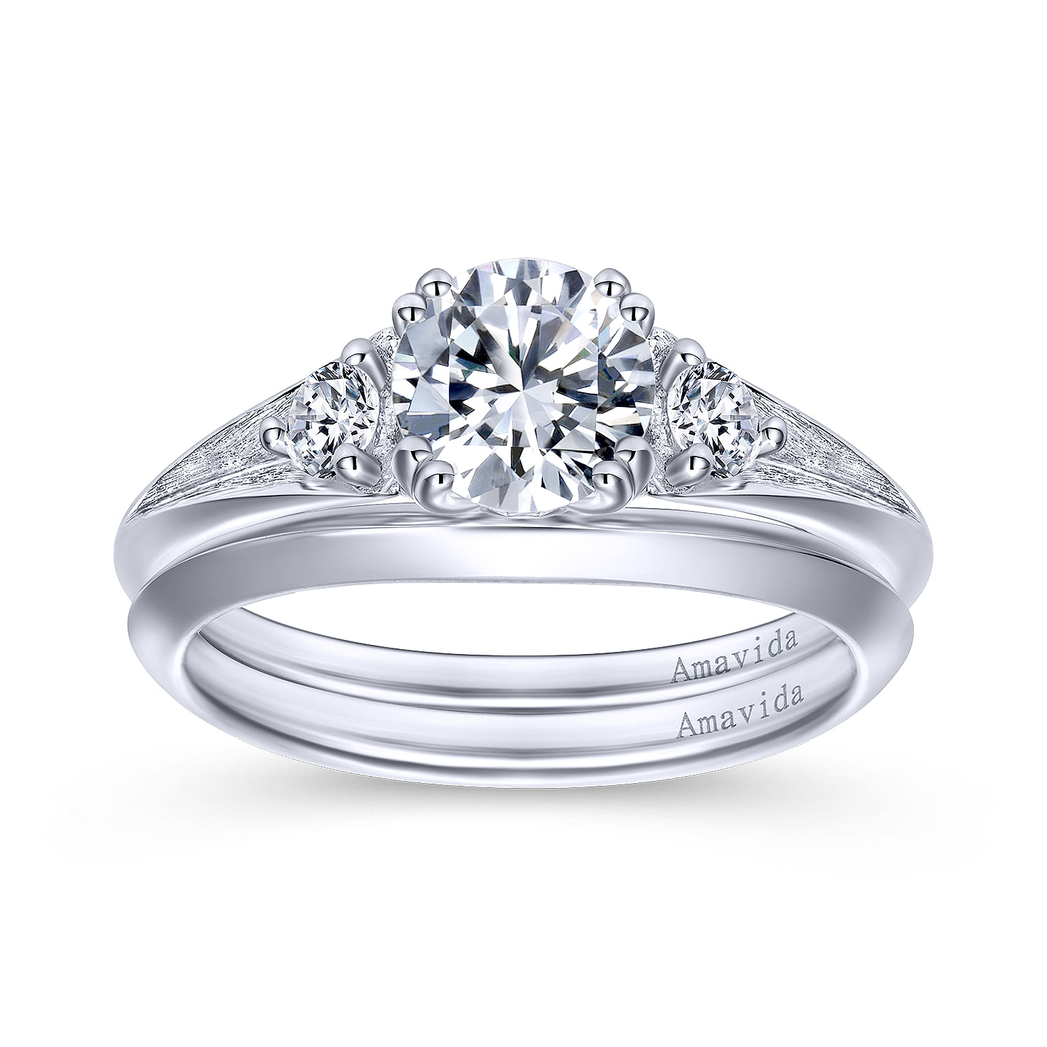18k White Gold Diamond Straight Engagement Ring angle 4 18k White Gold Diamond Straight Engagement Ring angle 4