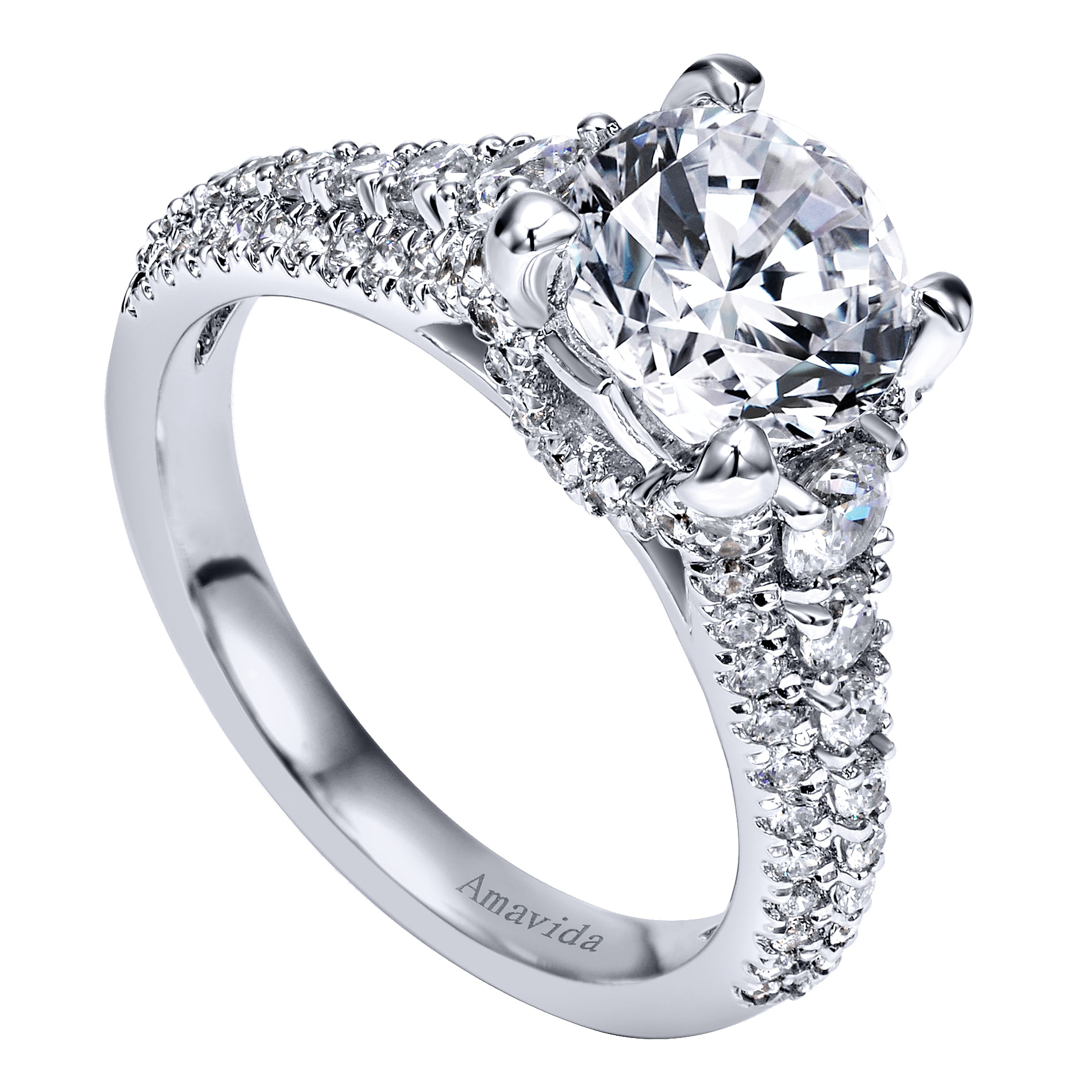 18k White Gold Diamond Straight Engagement Ring angle 3 18k White Gold Diamond Straight Engagement Ring angle 3