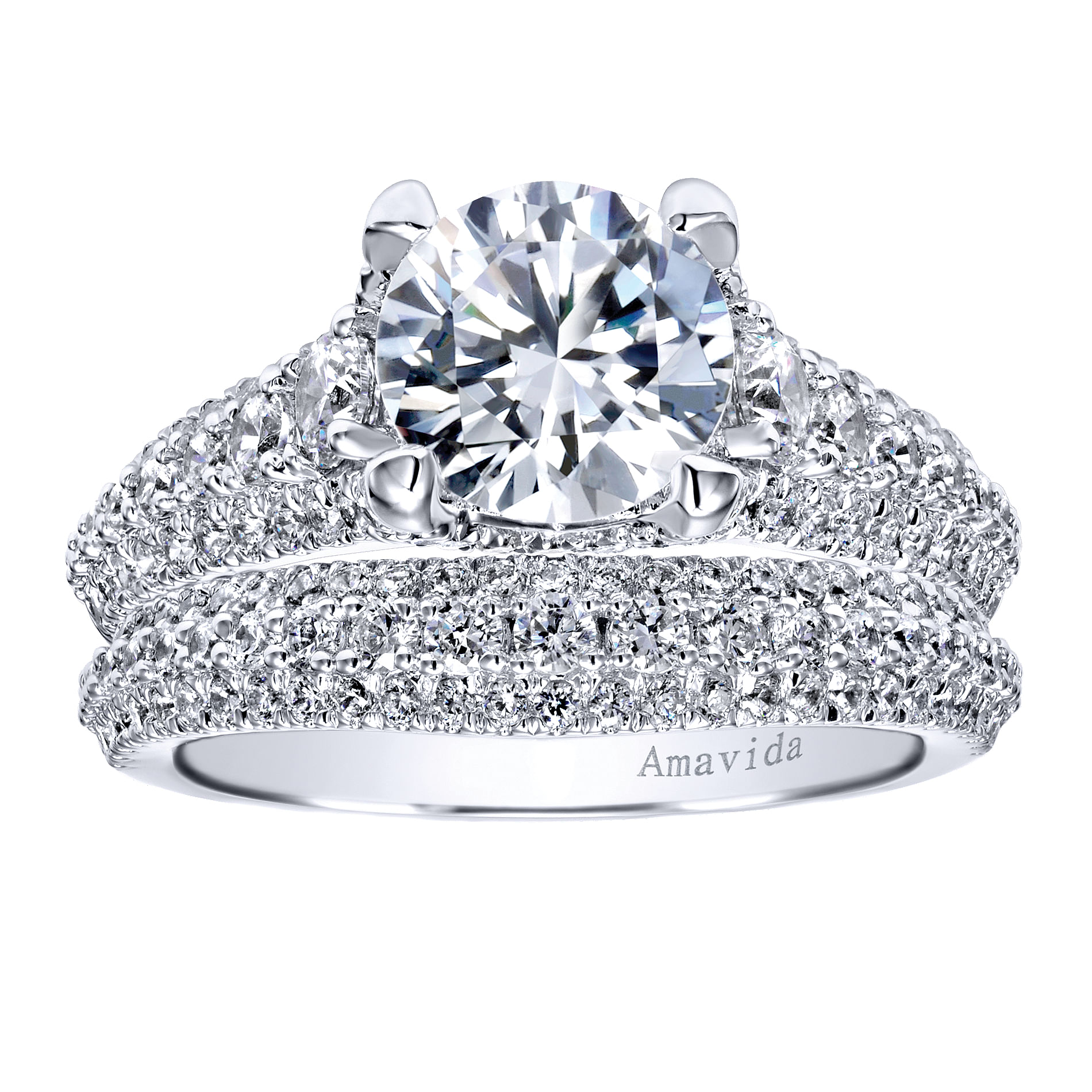 18k White Gold Diamond Straight Engagement Ring angle 4 18k White Gold Diamond Straight Engagement Ring angle 4