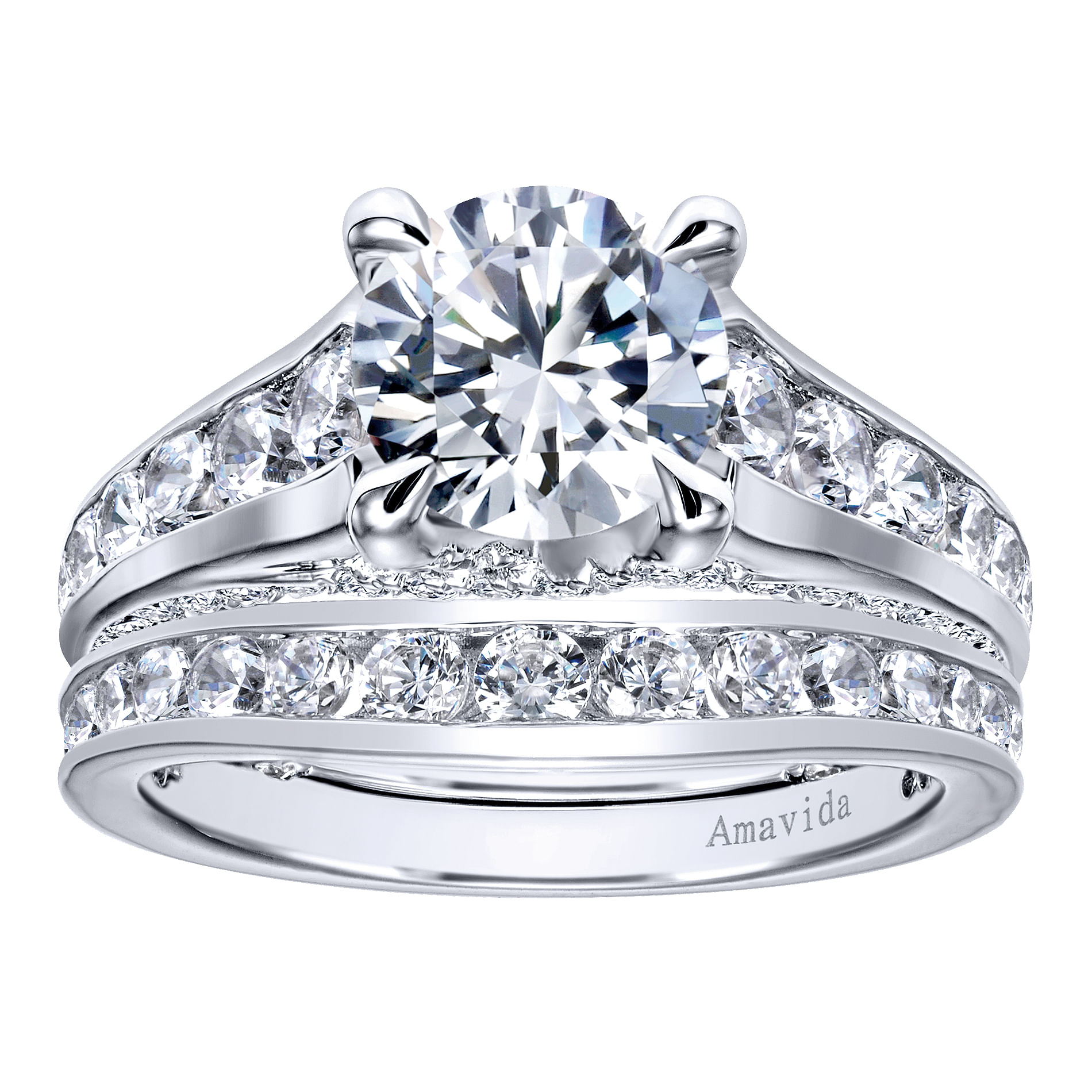 18k White Gold Diamond Straight Engagement Ring angle 4 18k White Gold Diamond Straight Engagement Ring angle 4