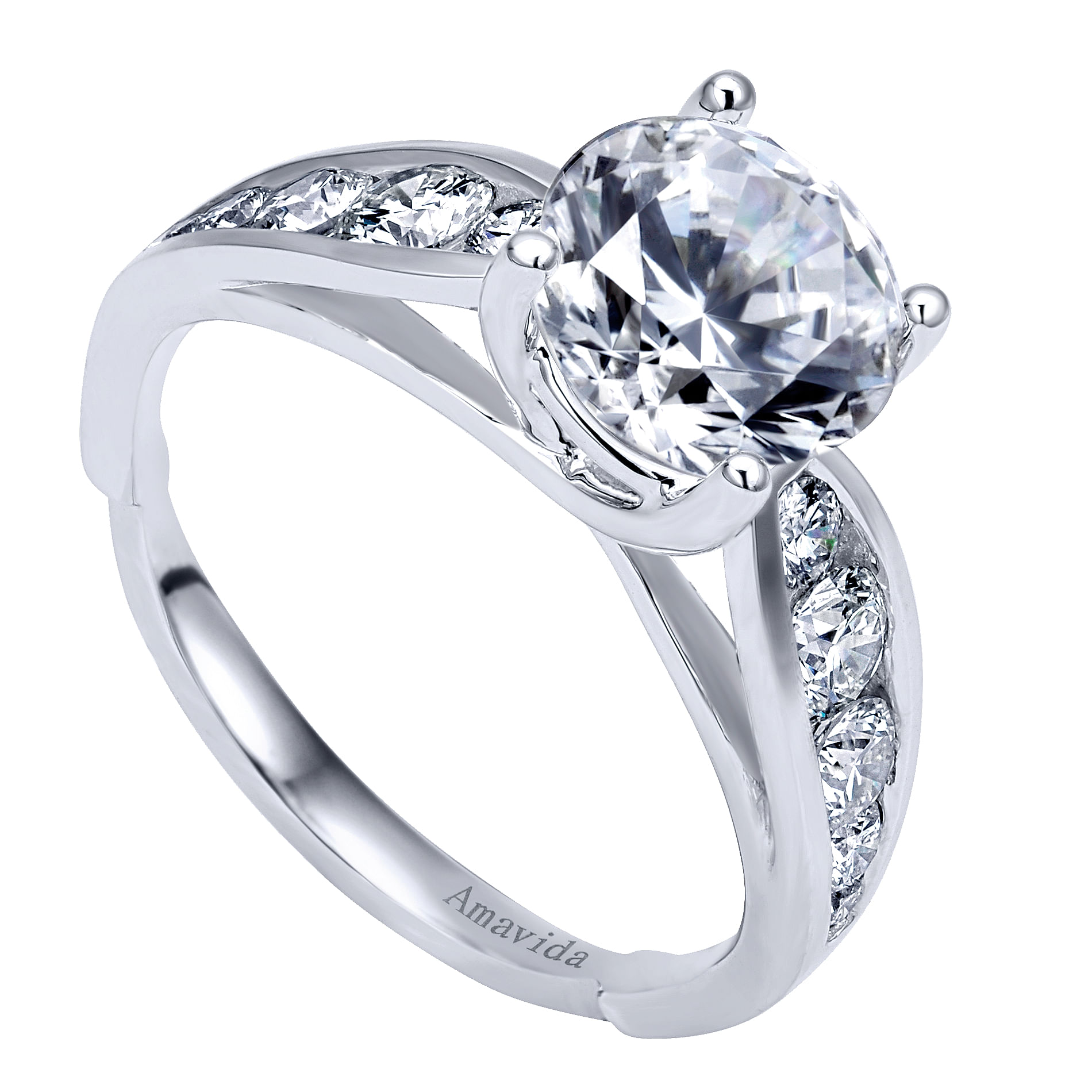 18k White Gold Diamond Straight Engagement Ring angle 3 18k White Gold Diamond Straight Engagement Ring angle 3
