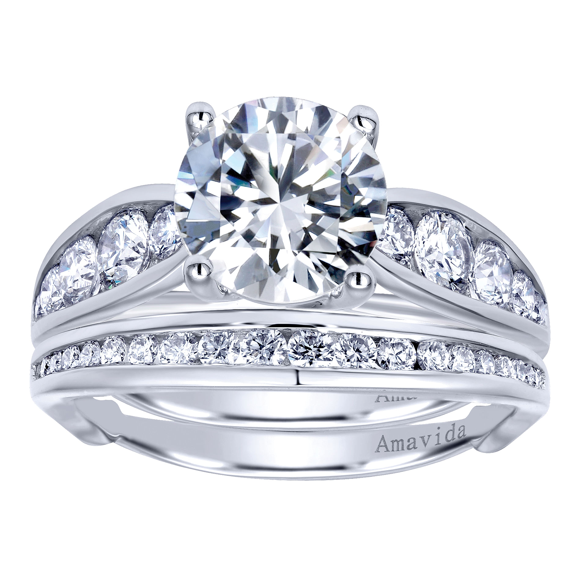 18k White Gold Diamond Straight Engagement Ring angle 4 18k White Gold Diamond Straight Engagement Ring angle 4