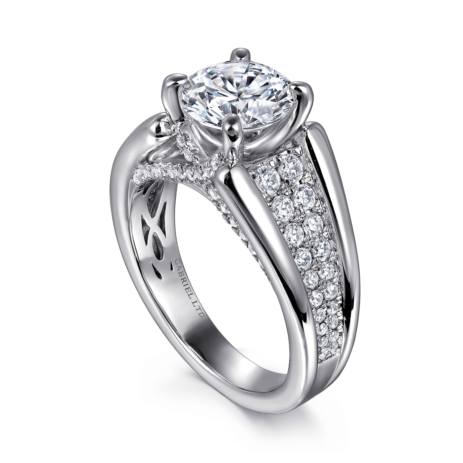 18k White Gold Diamond Straight Engagement Ring angle 3 18k White Gold Diamond Straight Engagement Ring angle 3