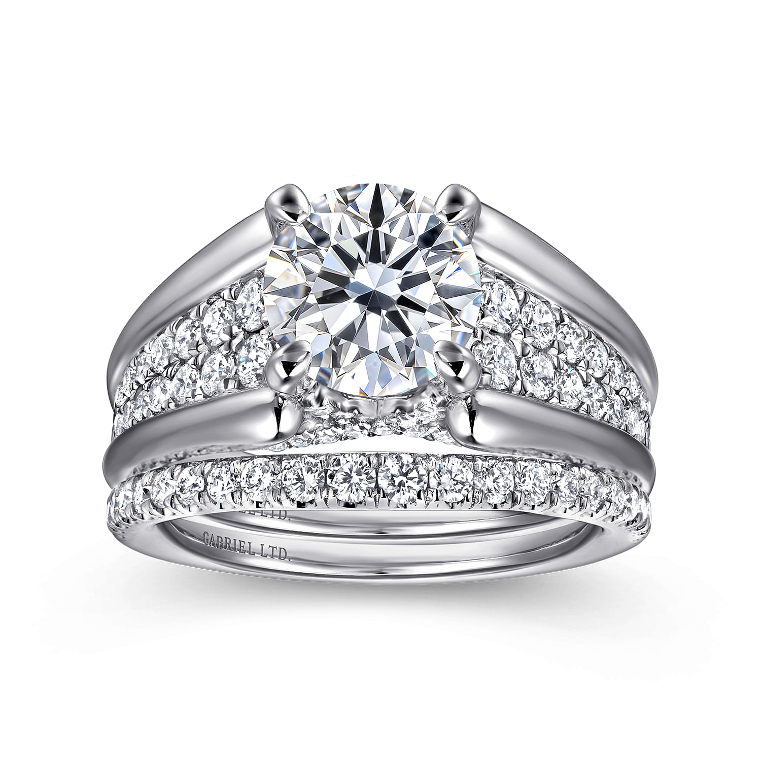 18k White Gold Diamond Straight Engagement Ring angle 4 18k White Gold Diamond Straight Engagement Ring angle 4