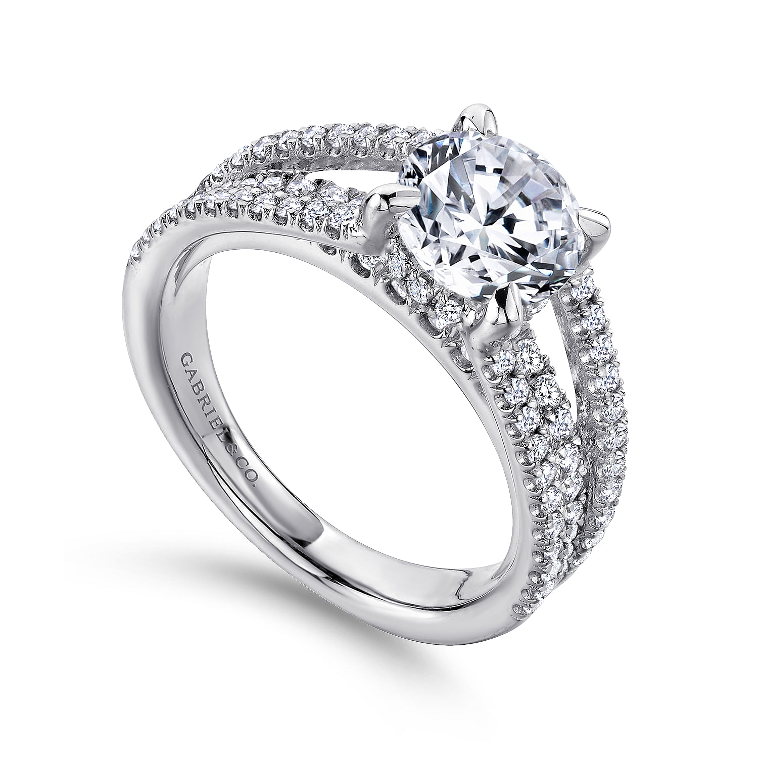 18k White Gold Diamond Straight Engagement Ring angle 3 18k White Gold Diamond Straight Engagement Ring angle 3