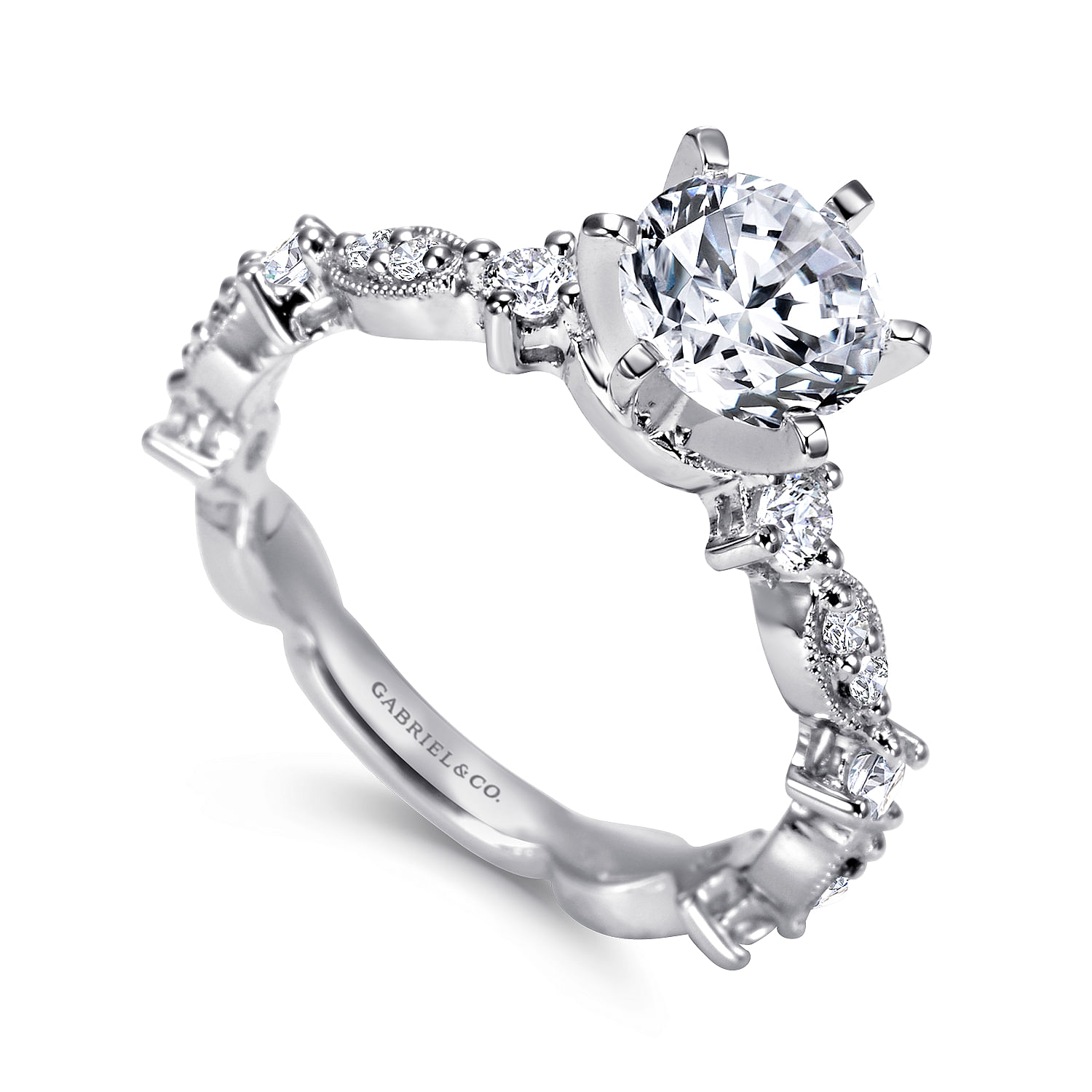 18k White Gold Diamond Straight Engagement Ring angle 3 18k White Gold Diamond Straight Engagement Ring angle 3