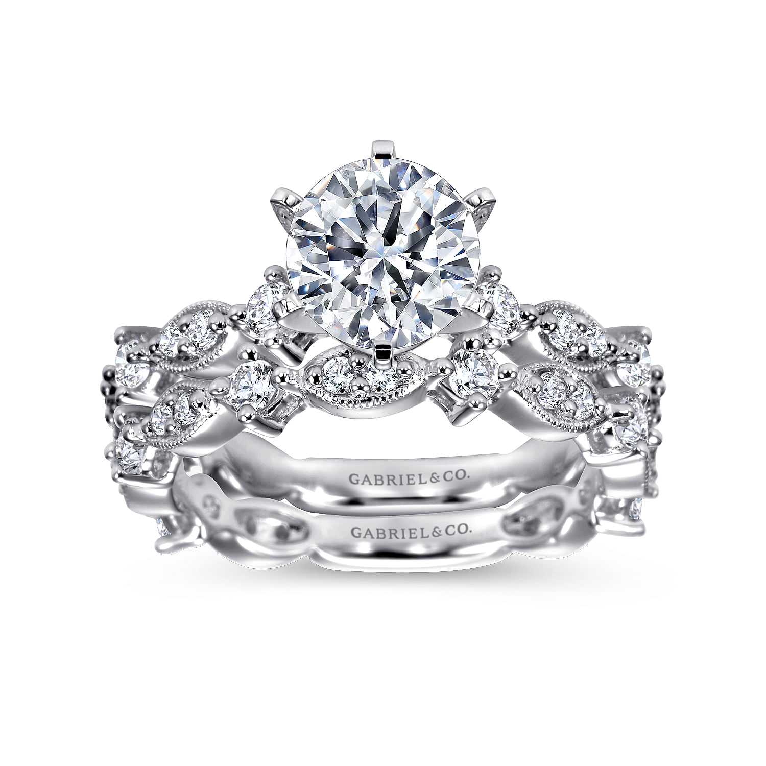 18k White Gold Diamond Straight Engagement Ring angle 4 18k White Gold Diamond Straight Engagement Ring angle 4