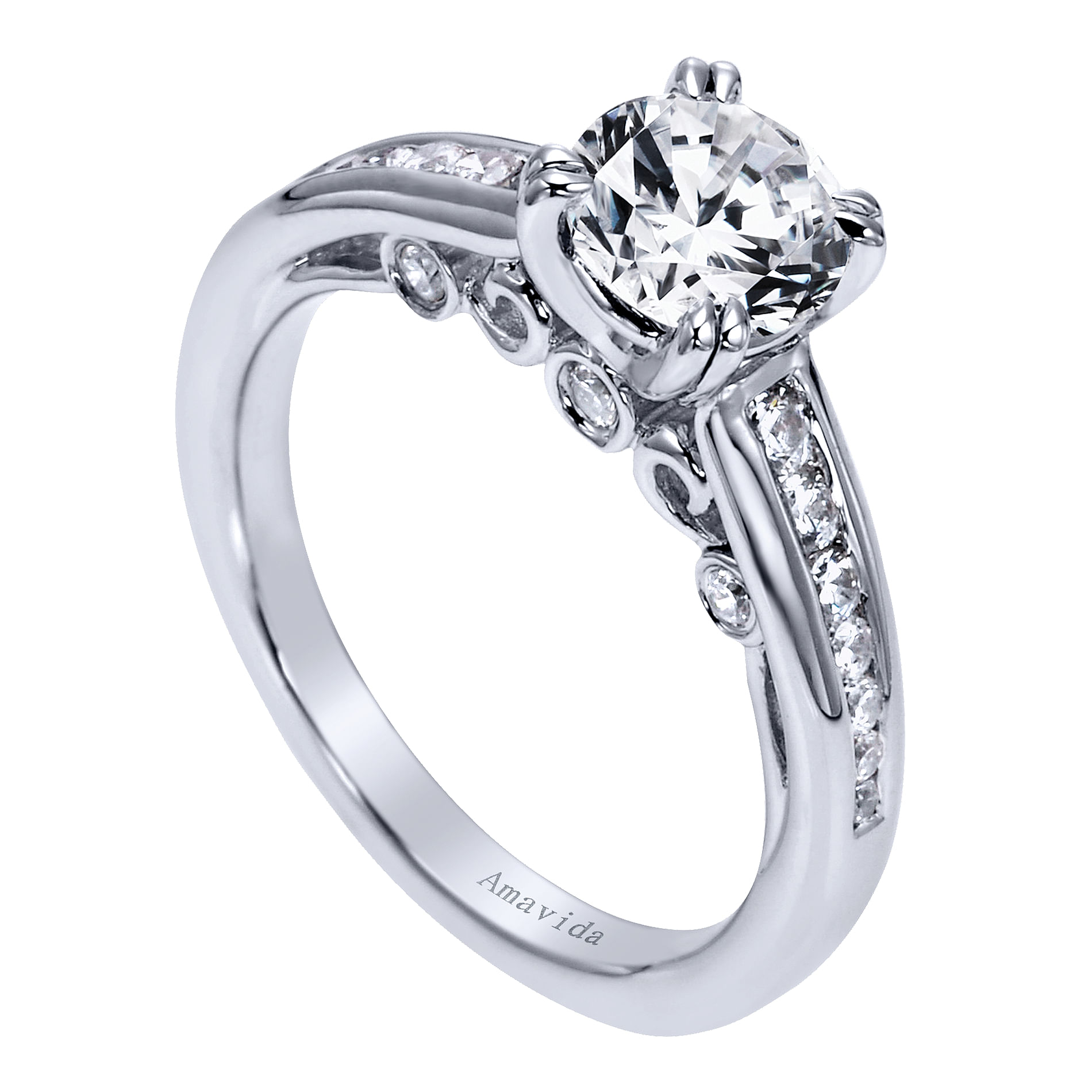 18k White Gold Diamond Straight Engagement Ring angle 3 18k White Gold Diamond Straight Engagement Ring angle 3
