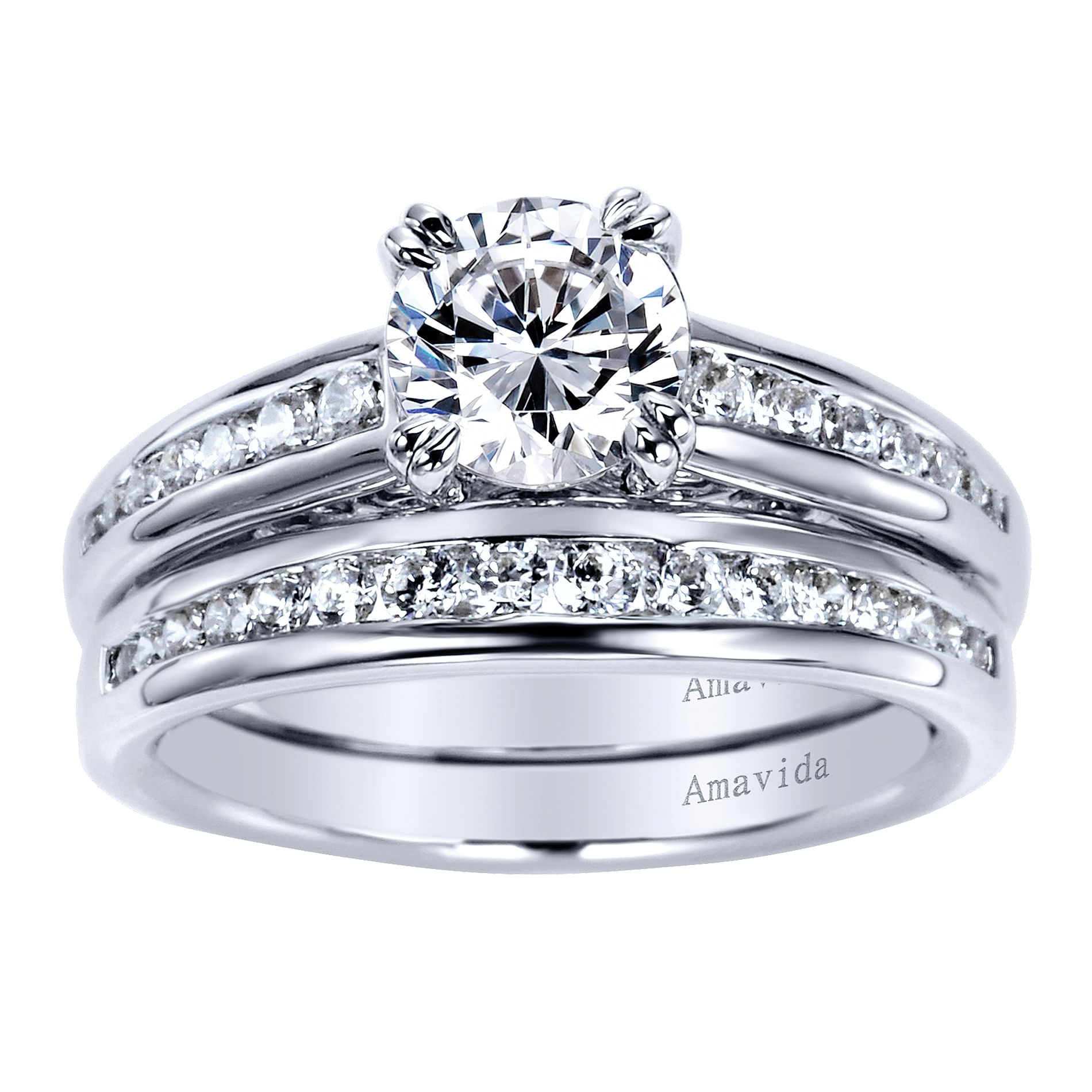 18k White Gold Diamond Straight Engagement Ring angle 4 18k White Gold Diamond Straight Engagement Ring angle 4