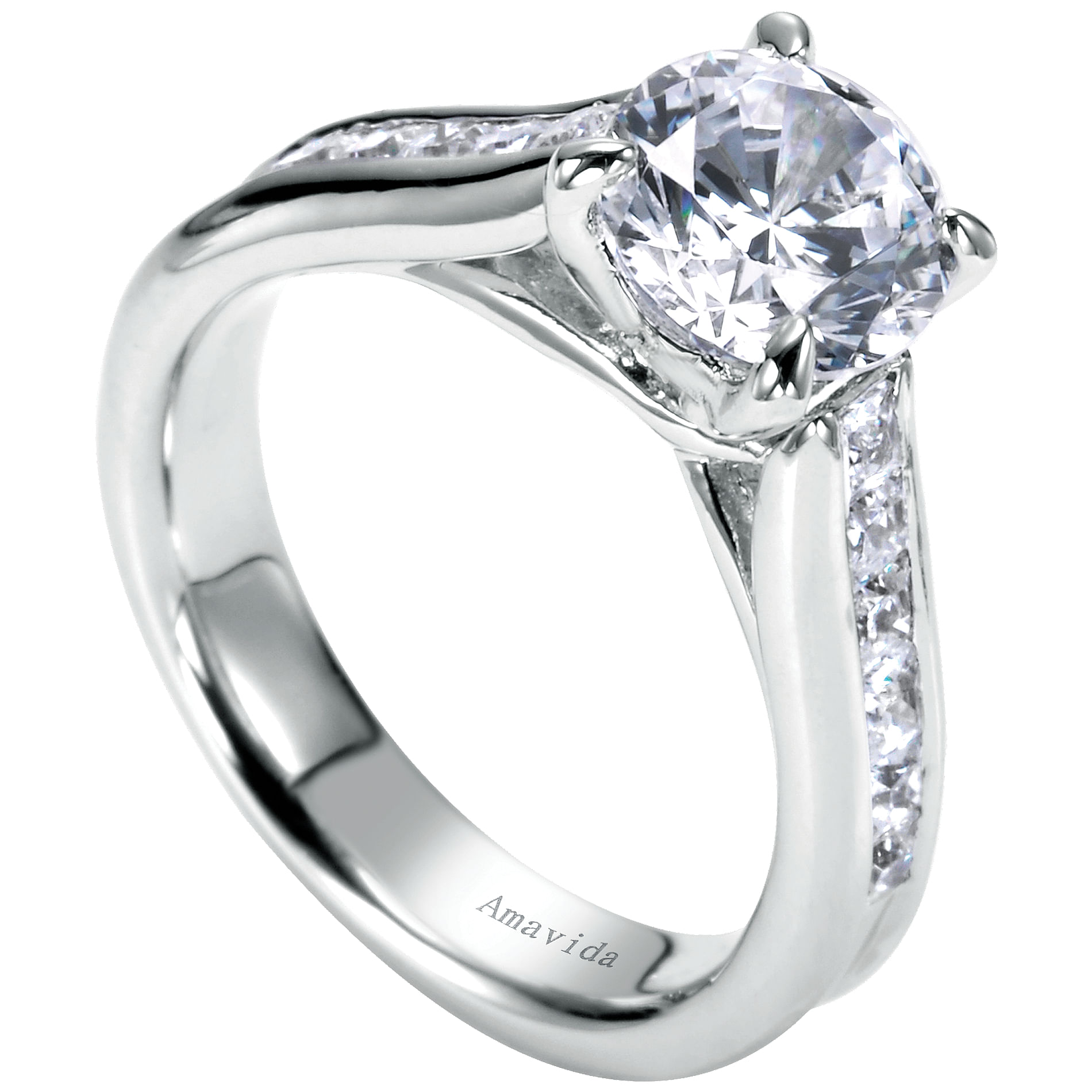 18k White Gold Diamond Straight Engagement Ring angle 3 18k White Gold Diamond Straight Engagement Ring angle 3