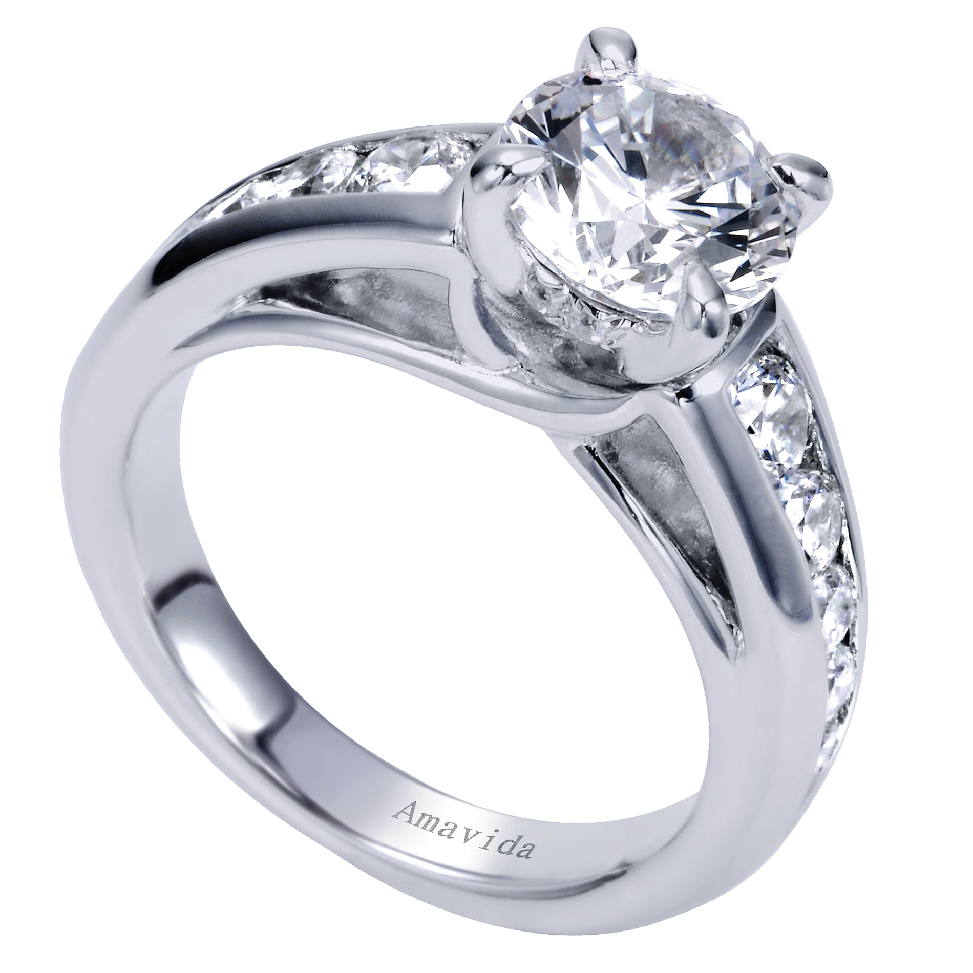 18k White Gold Diamond Straight Engagement Ring angle 3 18k White Gold Diamond Straight Engagement Ring angle 3