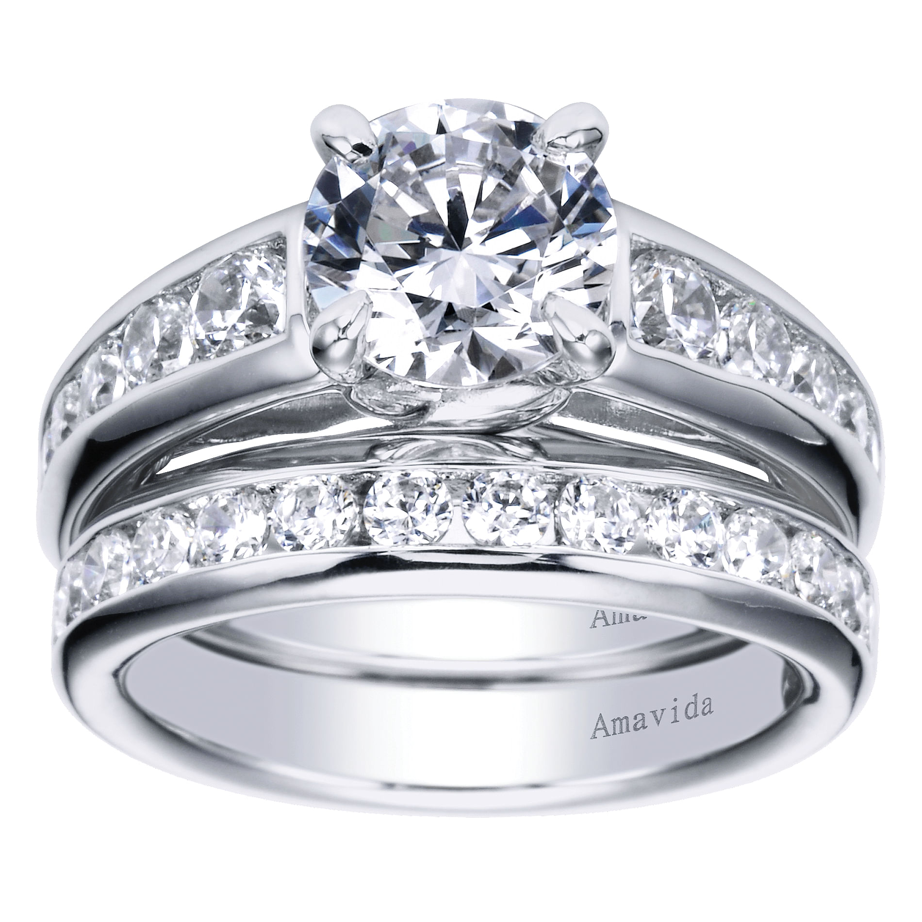 18k White Gold Diamond Straight Engagement Ring angle 4 18k White Gold Diamond Straight Engagement Ring angle 4