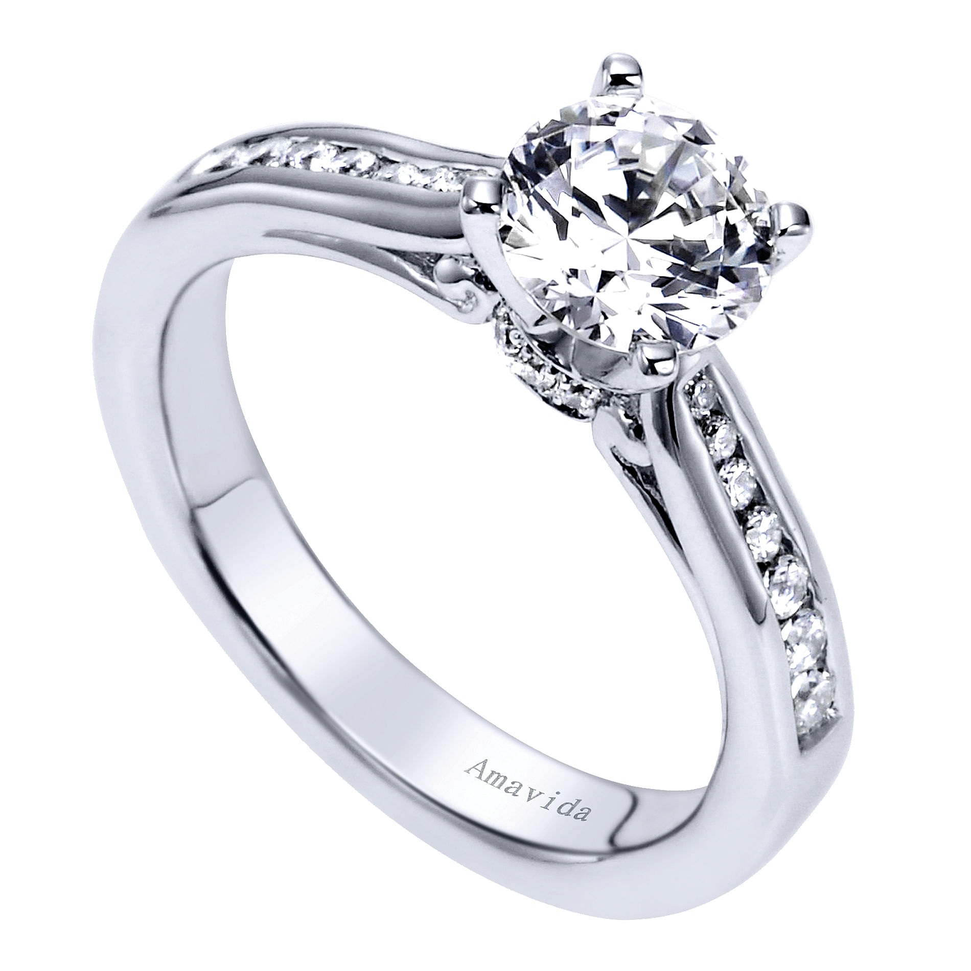 18k White Gold Diamond Straight Engagement Ring angle 3 18k White Gold Diamond Straight Engagement Ring angle 3